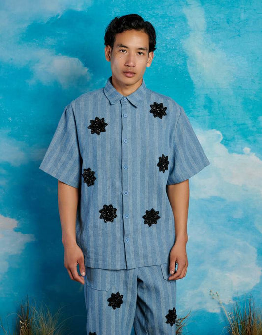 Sister Jane stripe applique shirt co-ord in blue