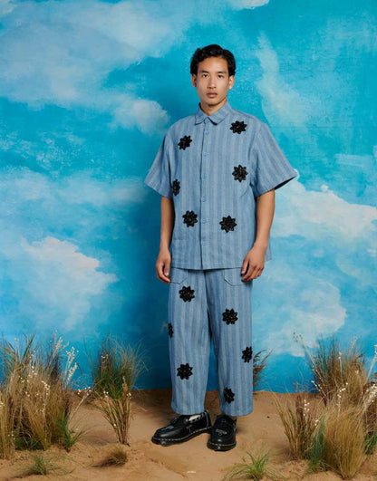 Sister Jane stripe applique shirt co-ord in blue