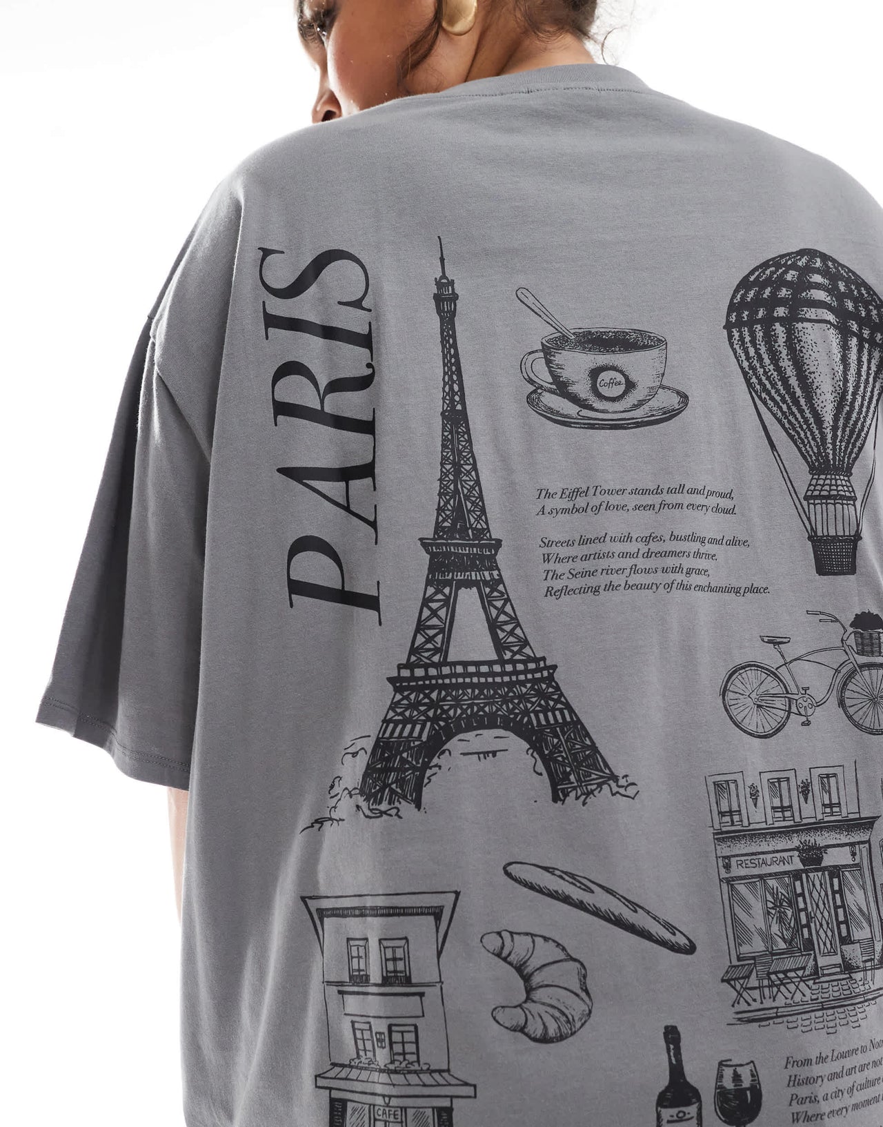 ASOS DESIGN Curve boyfriend fit t-shirt with paris back graphic in charcoal