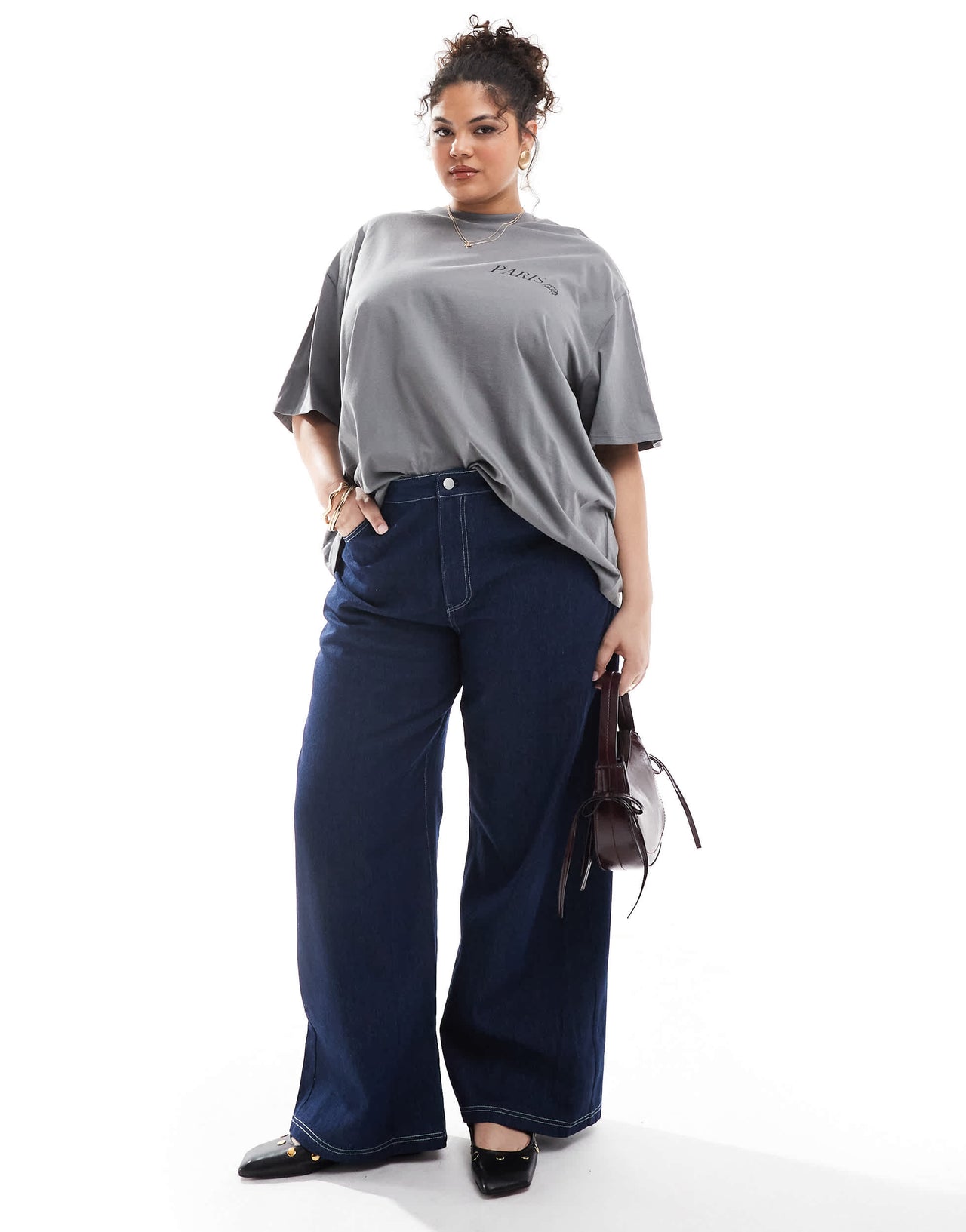 ASOS DESIGN Curve boyfriend fit t-shirt with paris back graphic in charcoal