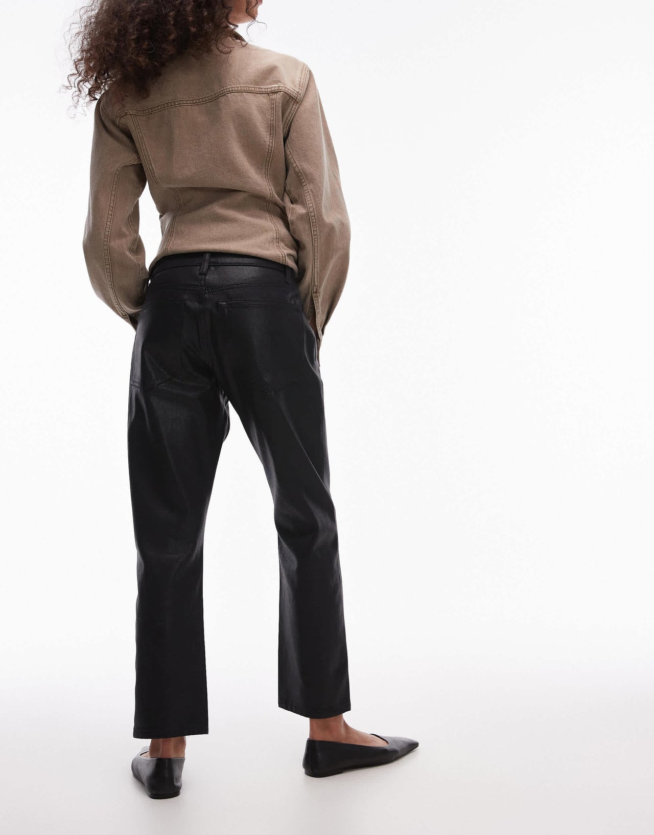 Topshop mid rise straight cropped coated jean in black