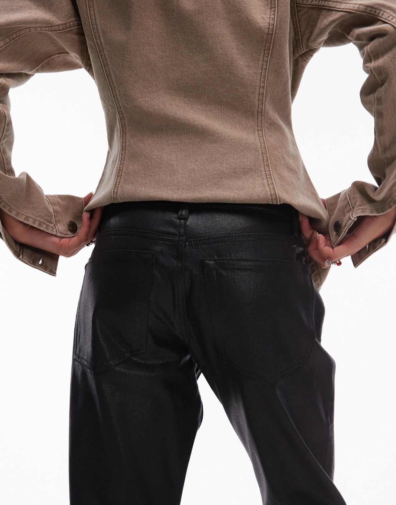 Topshop mid rise straight cropped coated jean in black