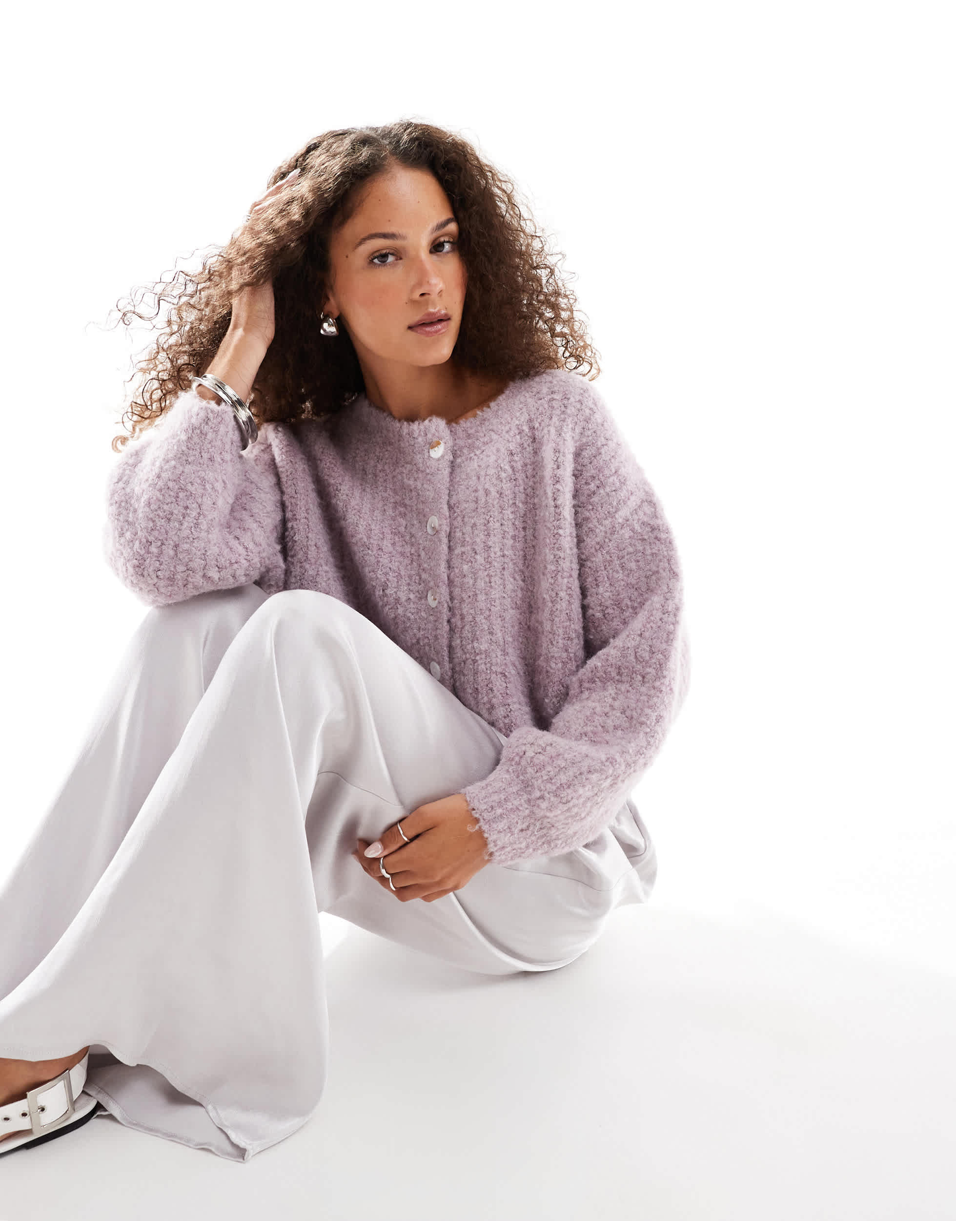 VRG GRL elsie fluffy knit cardigan in lilac