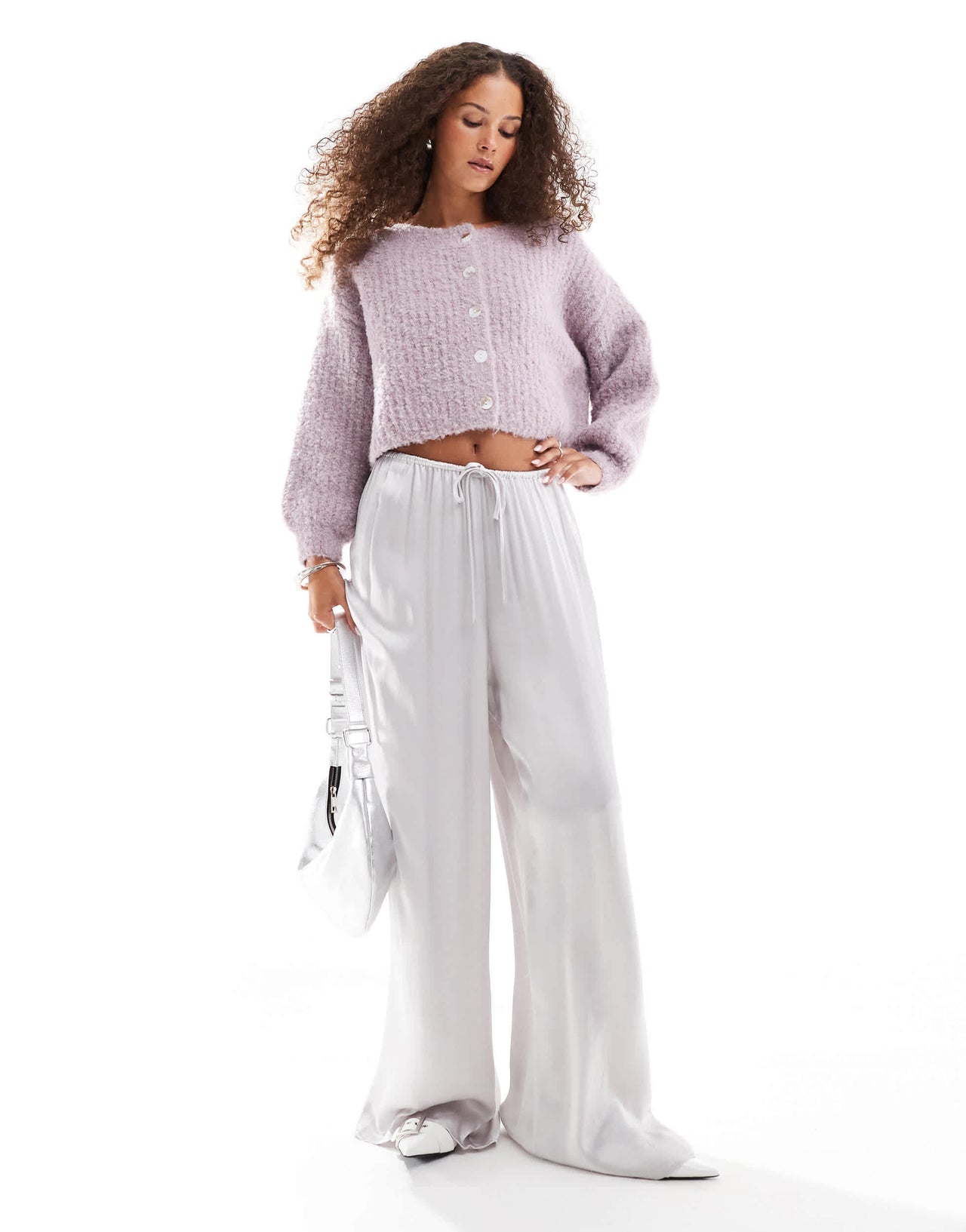 VRG GRL elsie fluffy knit cardigan in lilac