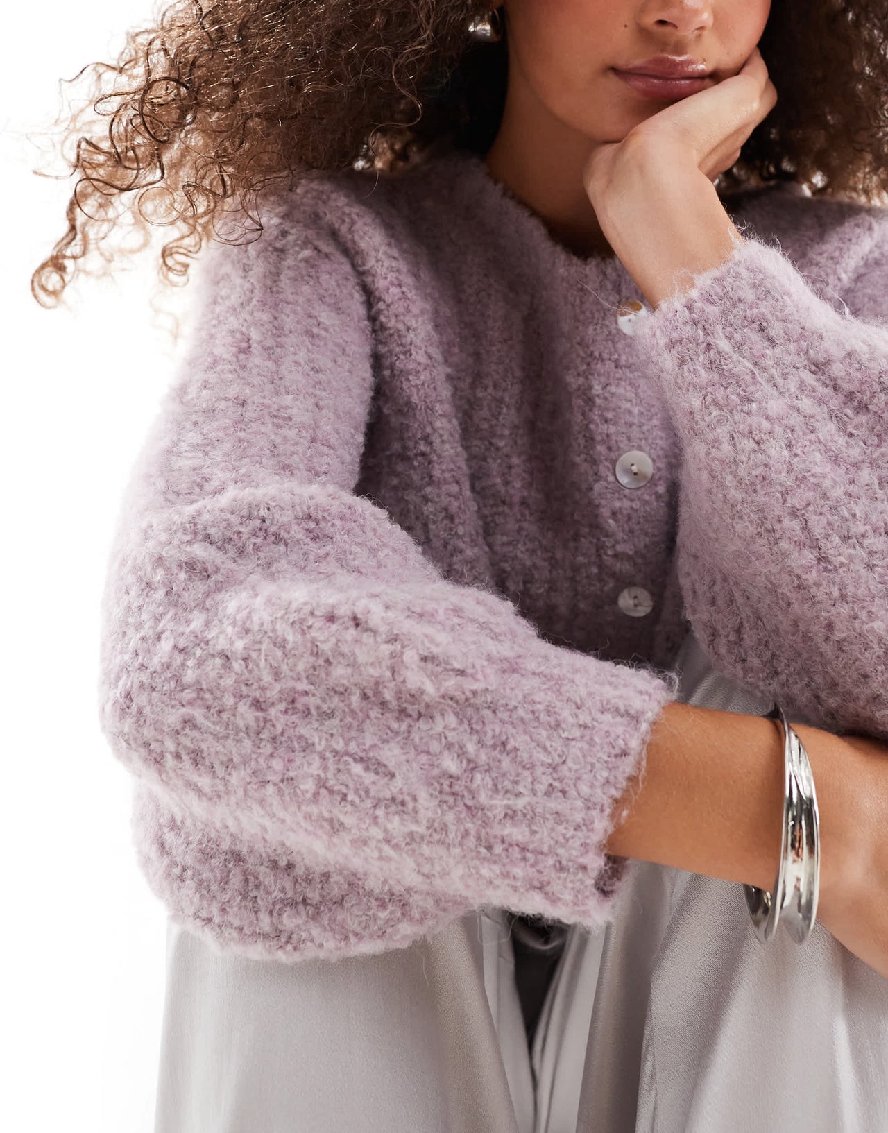 VRG GRL elsie fluffy knit cardigan in lilac