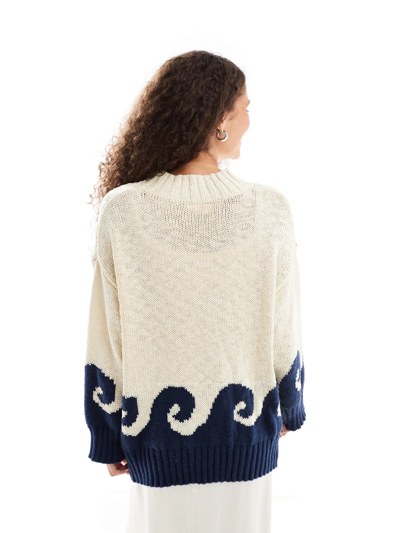 VRG GRL ace of something dolphin intarsia oversized jumper in multi