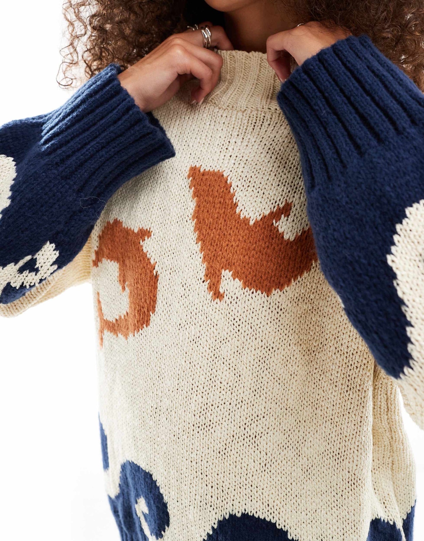 VRG GRL ace of something dolphin intarsia oversized jumper in multi