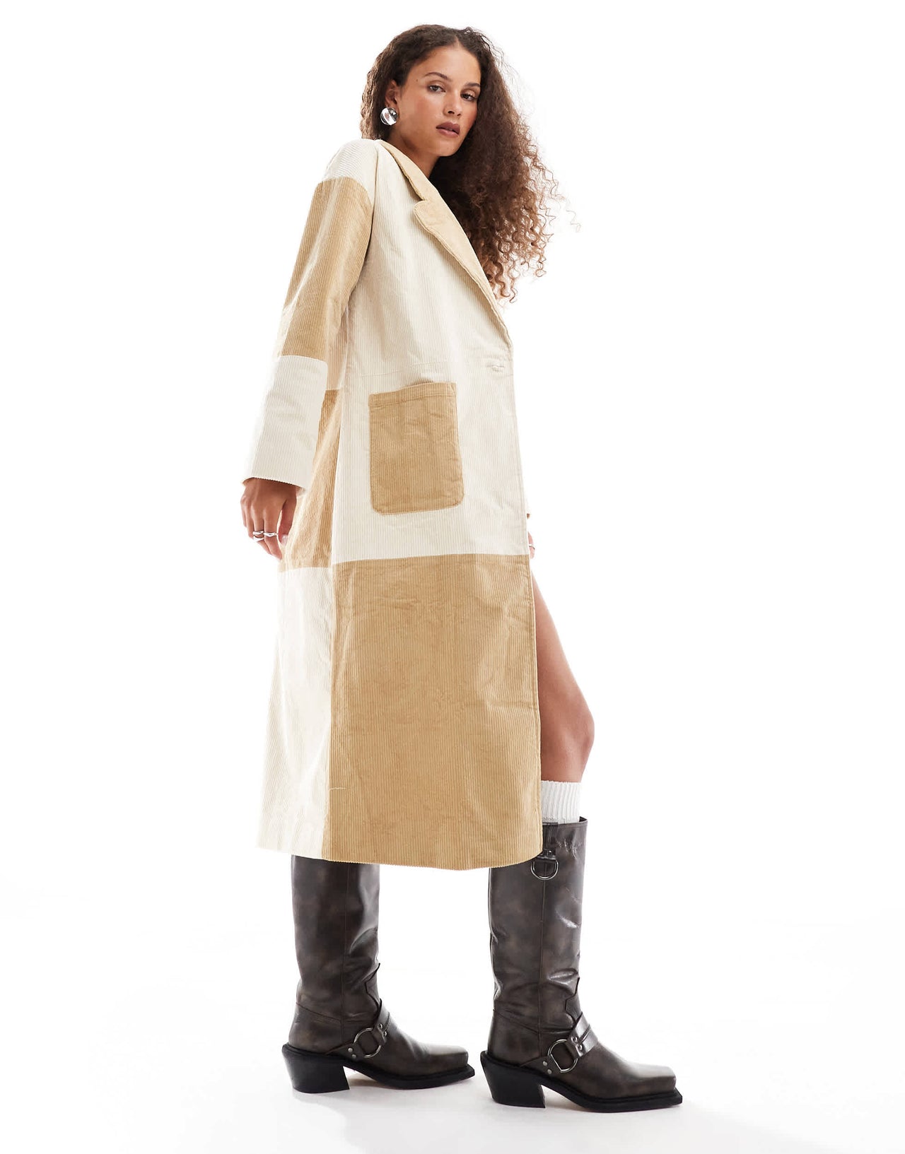 VRG GRL keira panelled cord trench coat in multi