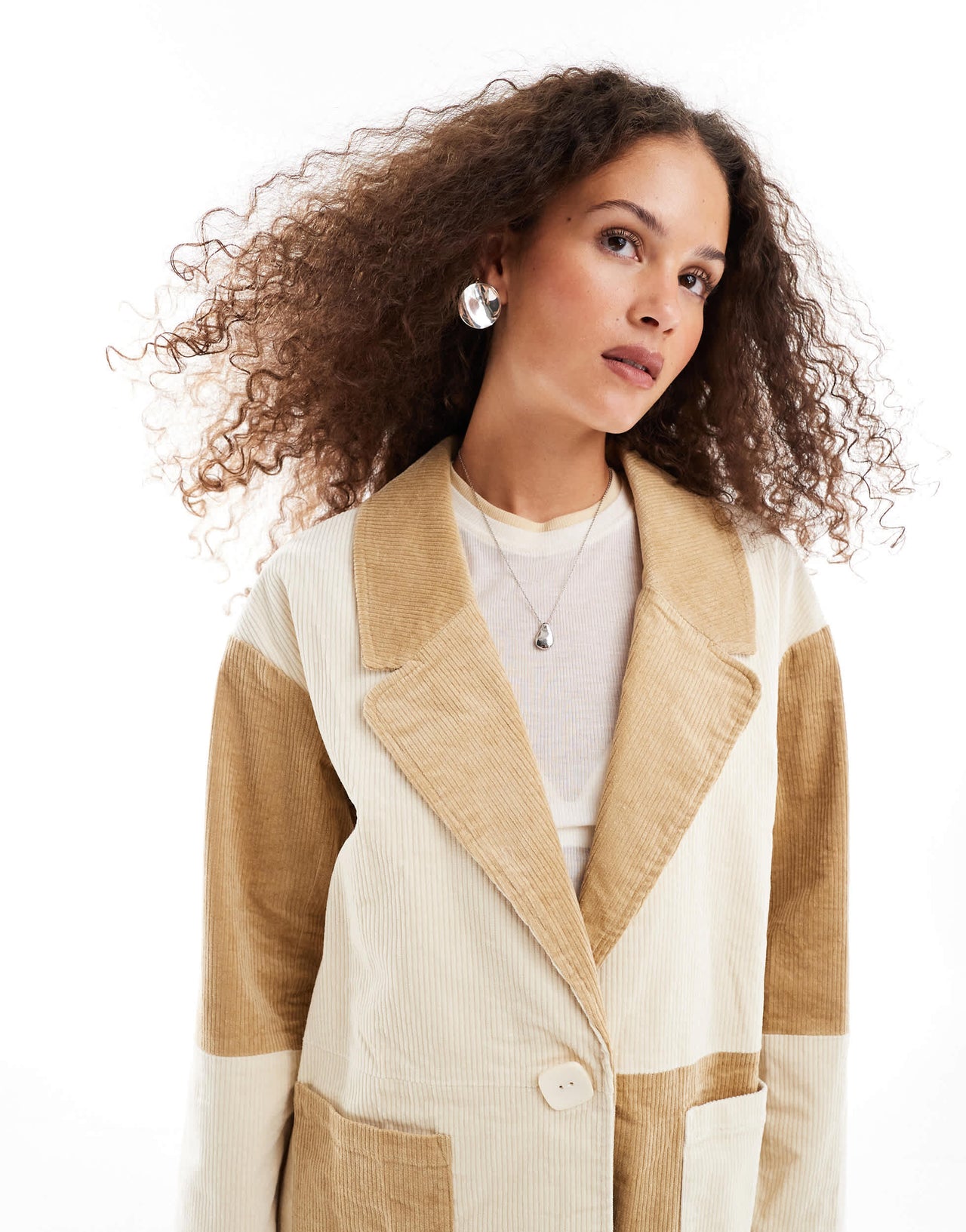 VRG GRL keira panelled cord trench coat in multi