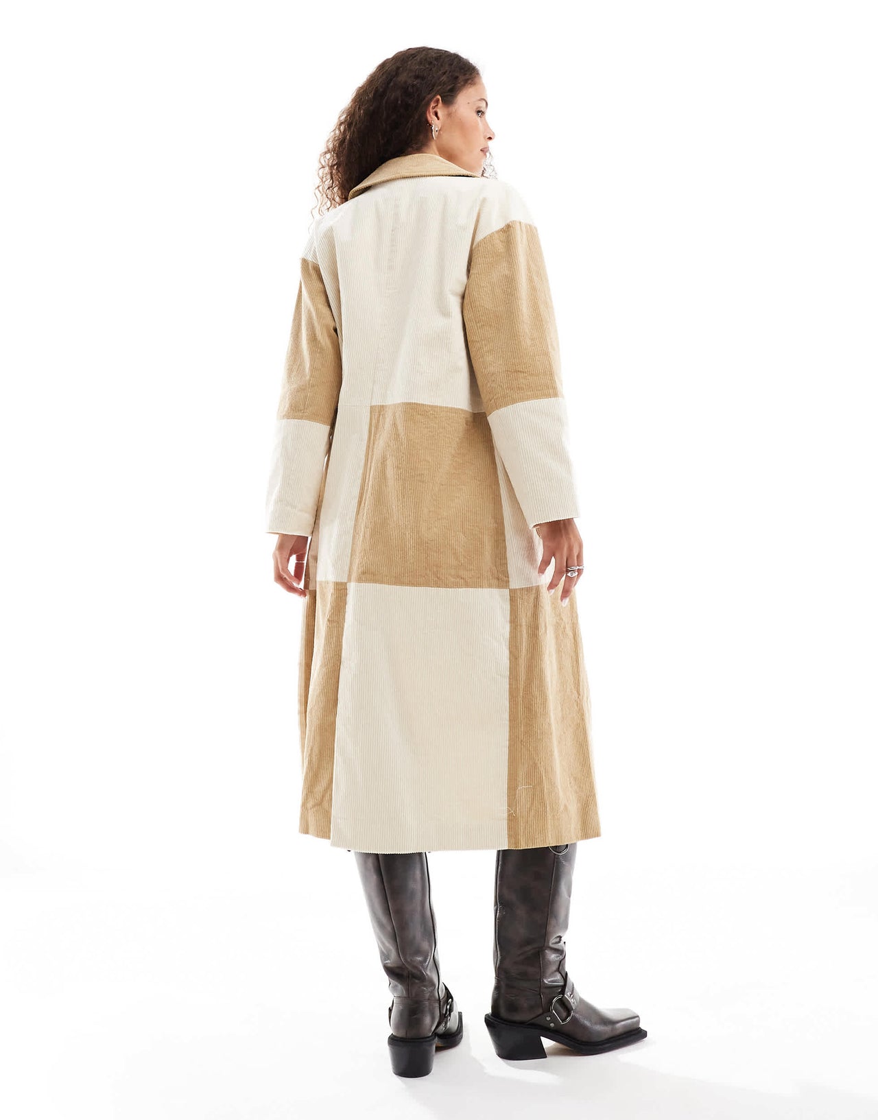 VRG GRL keira panelled cord trench coat in multi