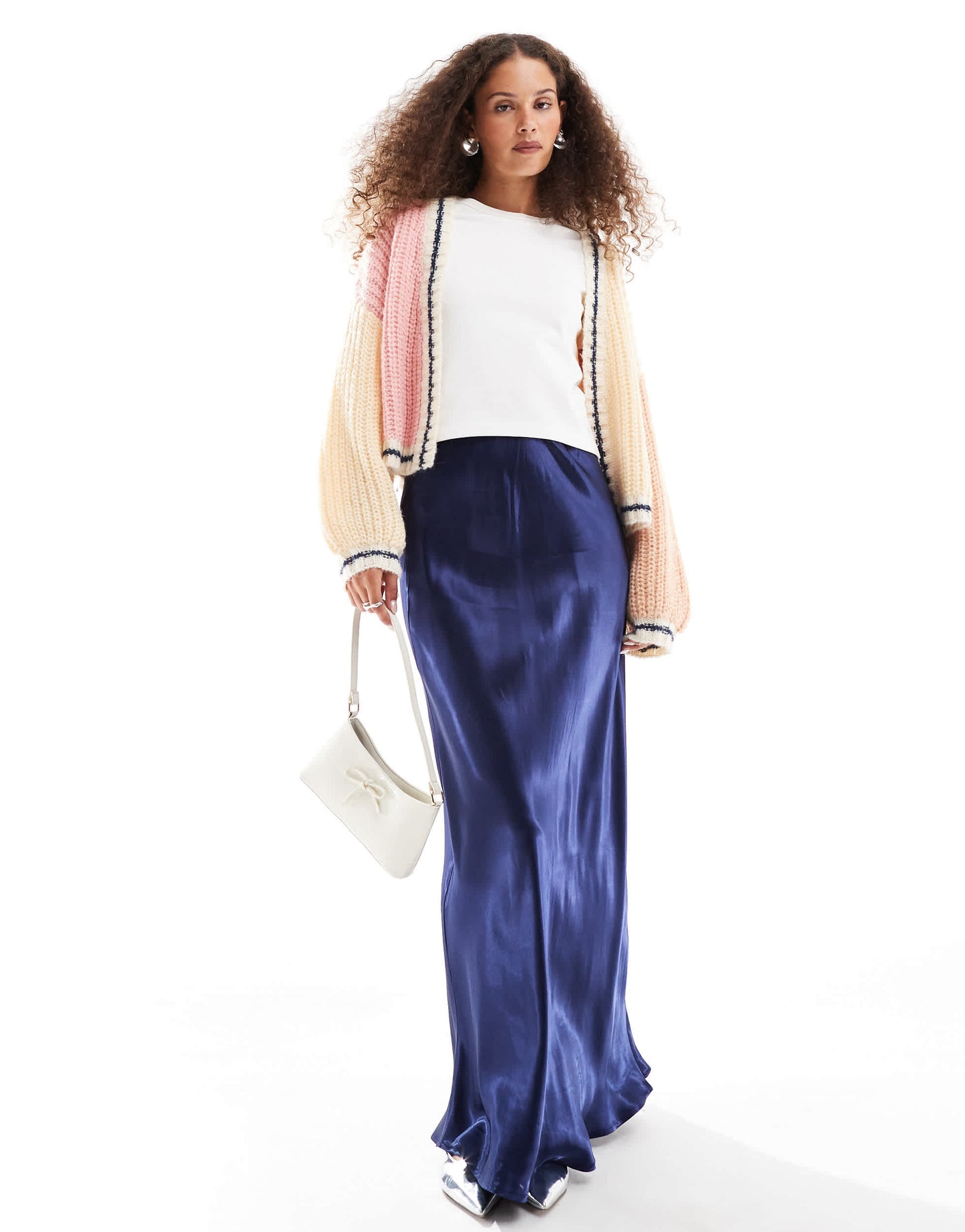 VRG GRL florence bias cut satin maxi skirt in midnight blue