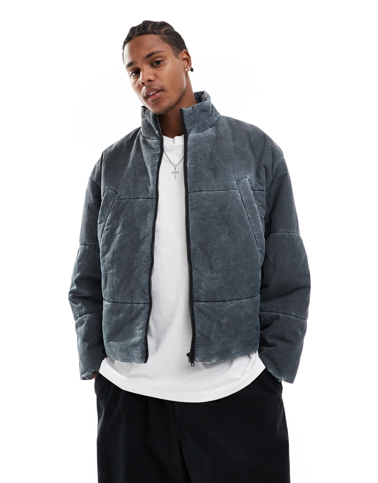 ASOS DESIGN oversized puffer jacket in grey wash