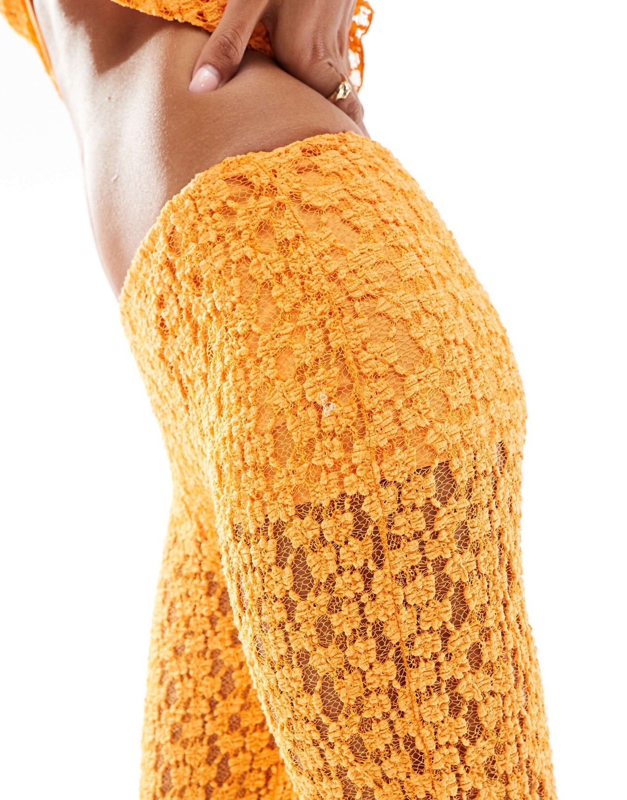 Pull&Bear crochet flare trouser co-ord in orange