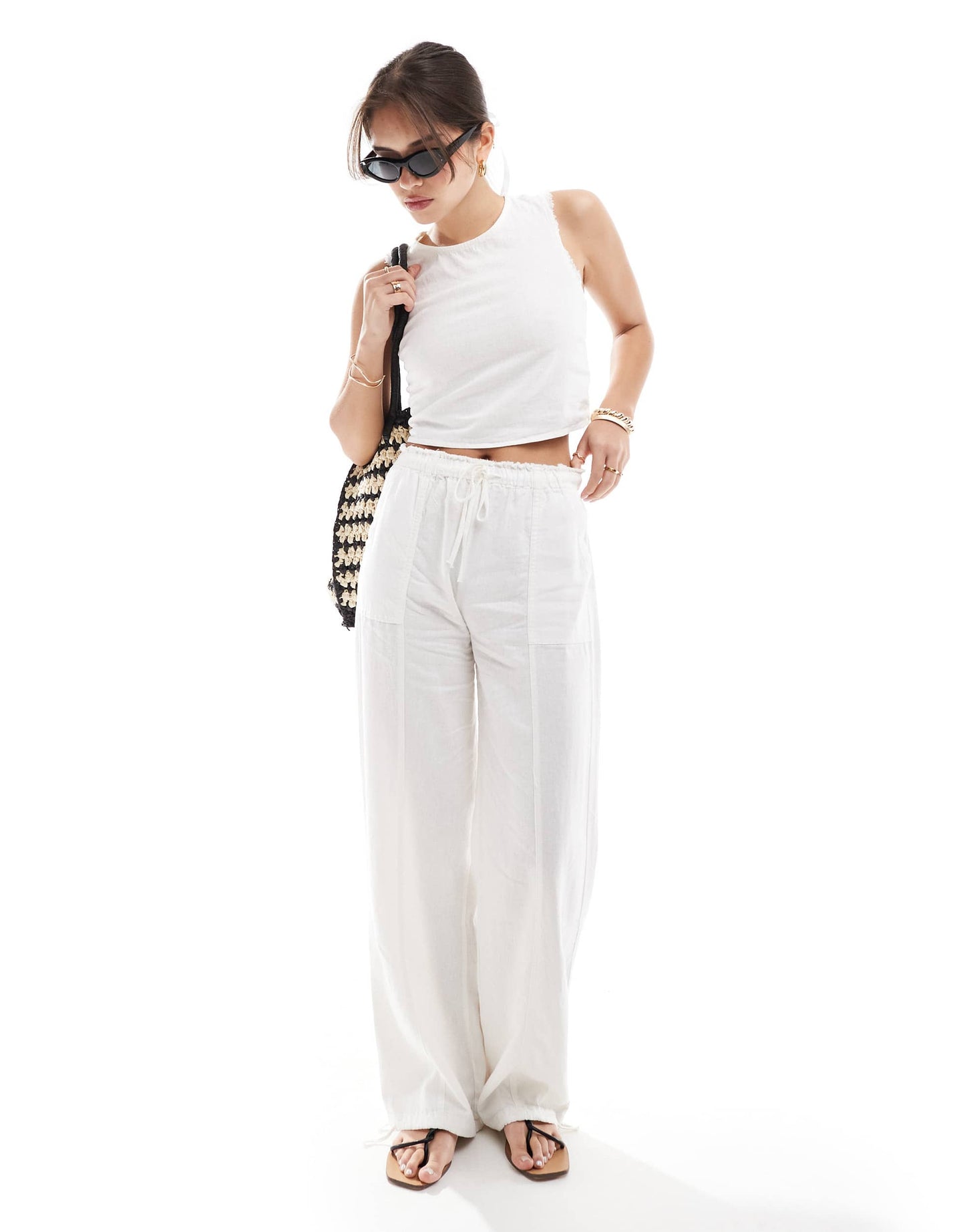 Pull&Bear linen open back top co-ord in white