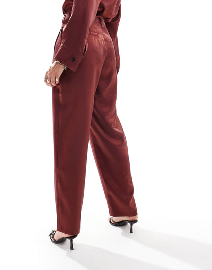 ASOS DESIGN metallic straight leg tailored trouser co-ord  in burgundy