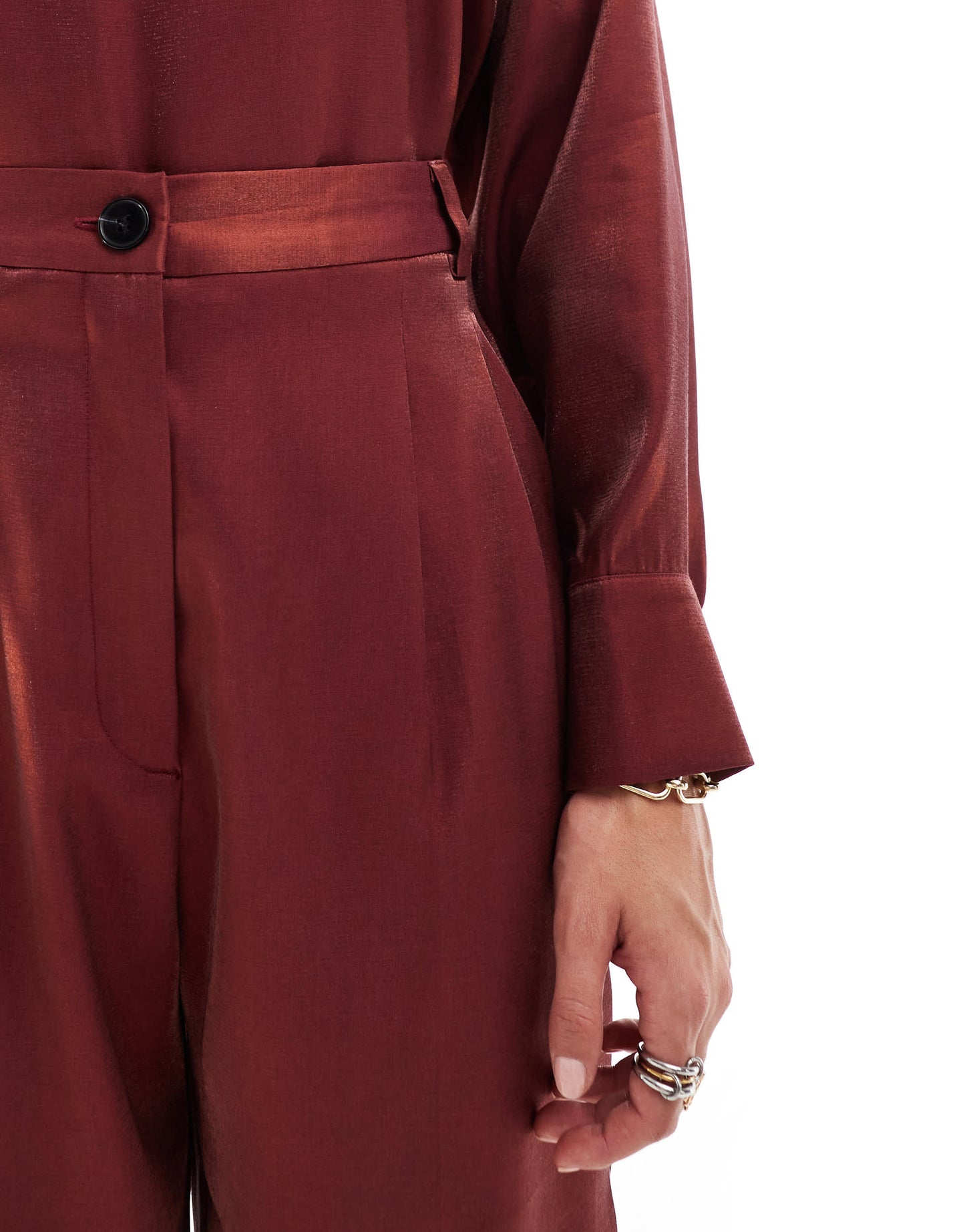ASOS DESIGN metallic straight leg tailored trouser co-ord  in burgundy