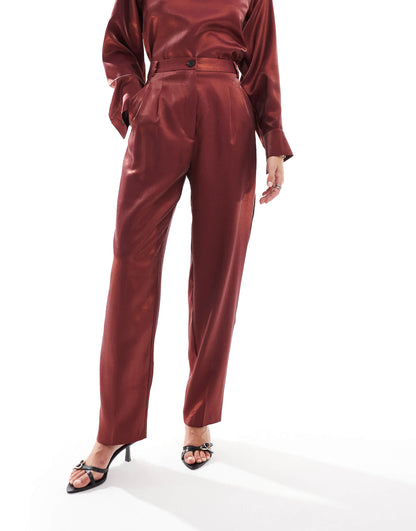 ASOS DESIGN metallic straight leg tailored trouser co-ord  in burgundy