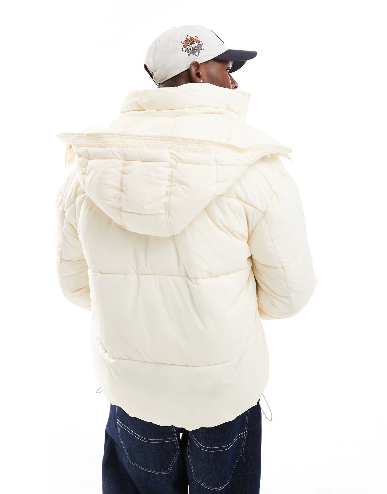ONLY & SONS quilted puffer jacket with wide hood in off white