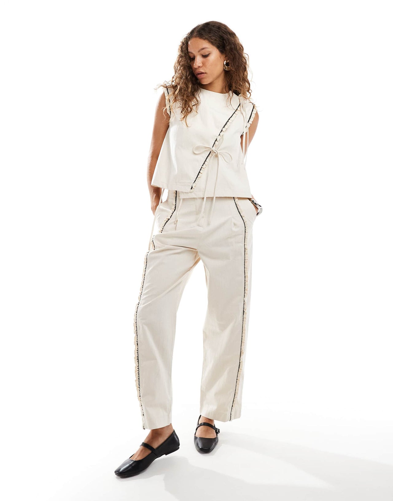 Ghospell raw edge trouser co-ord in beige