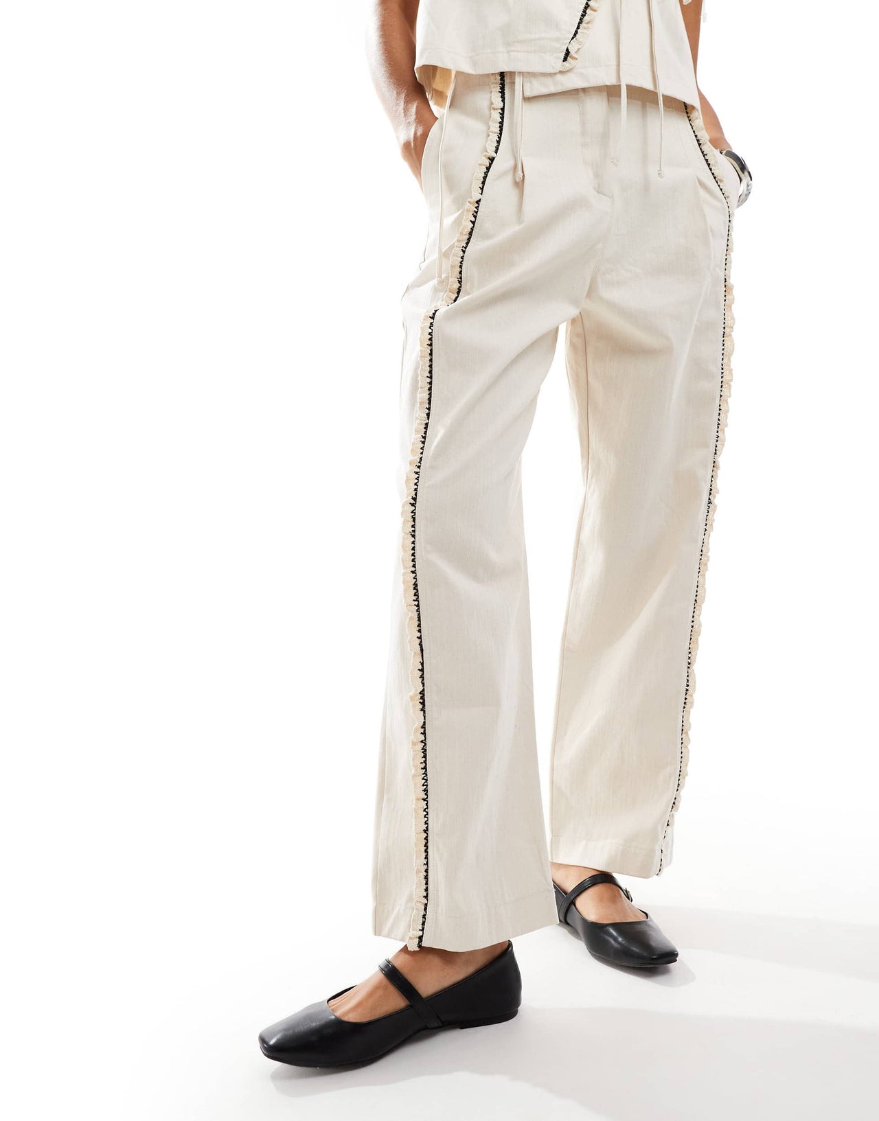 Ghospell raw edge trouser co-ord in beige