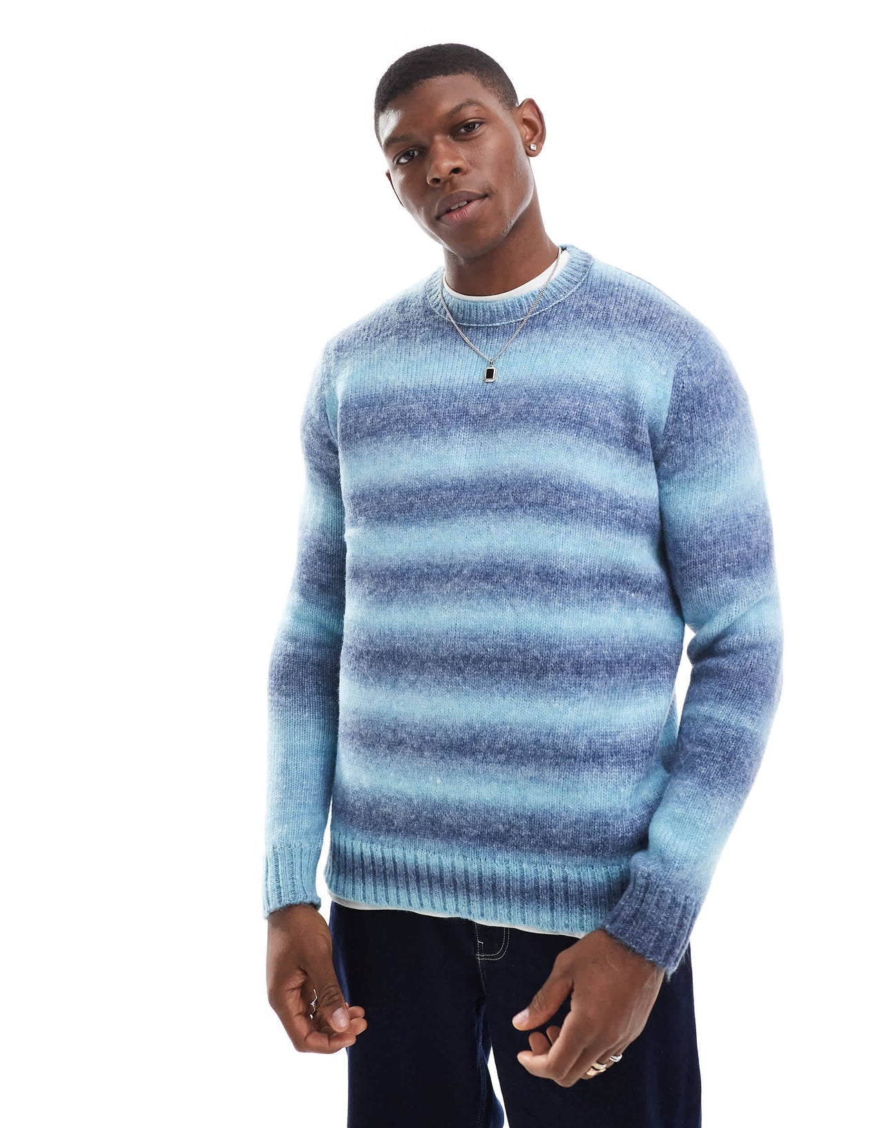 ONLY & SONS crew neck brushed jumper in blue stripe