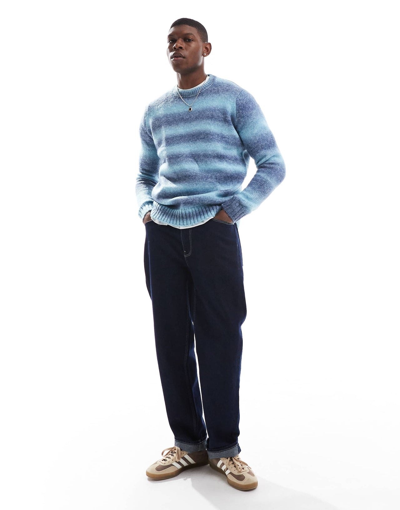 ONLY & SONS crew neck brushed jumper in blue stripe