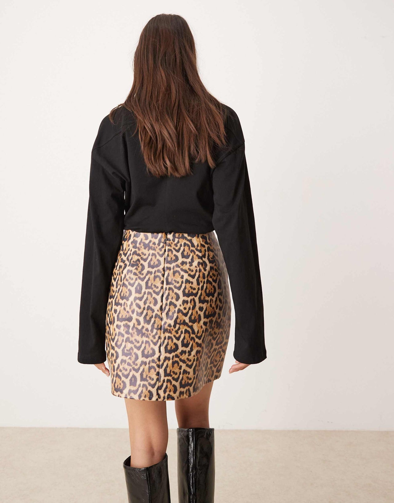 Miss Selfridge faux leather mini skirt with bow detail in leopard