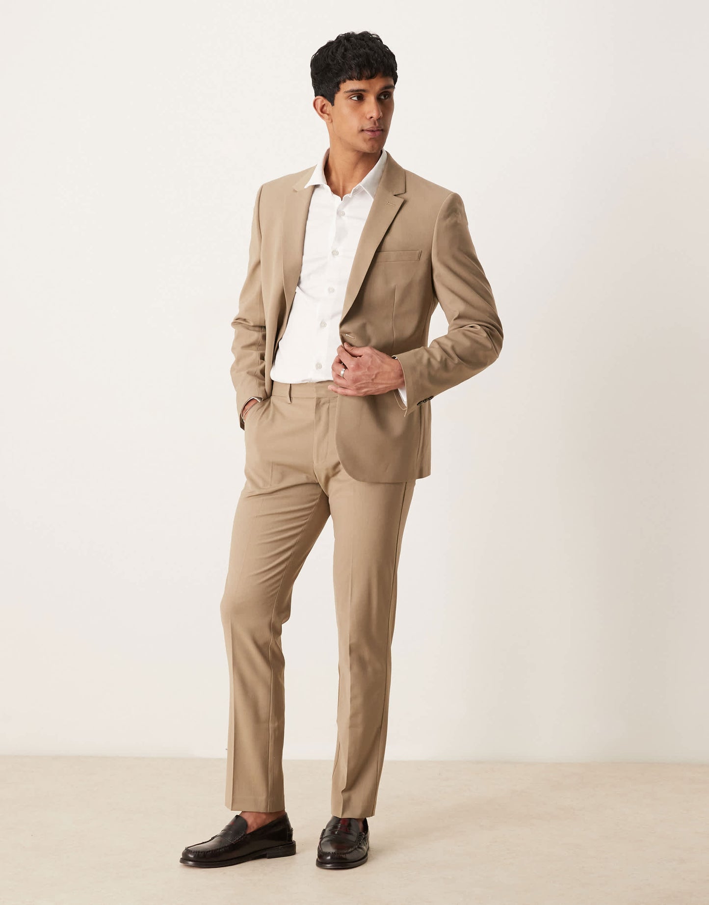 ASOS DESIGN washable slim suit jacket with lightweight worsted wool in beige