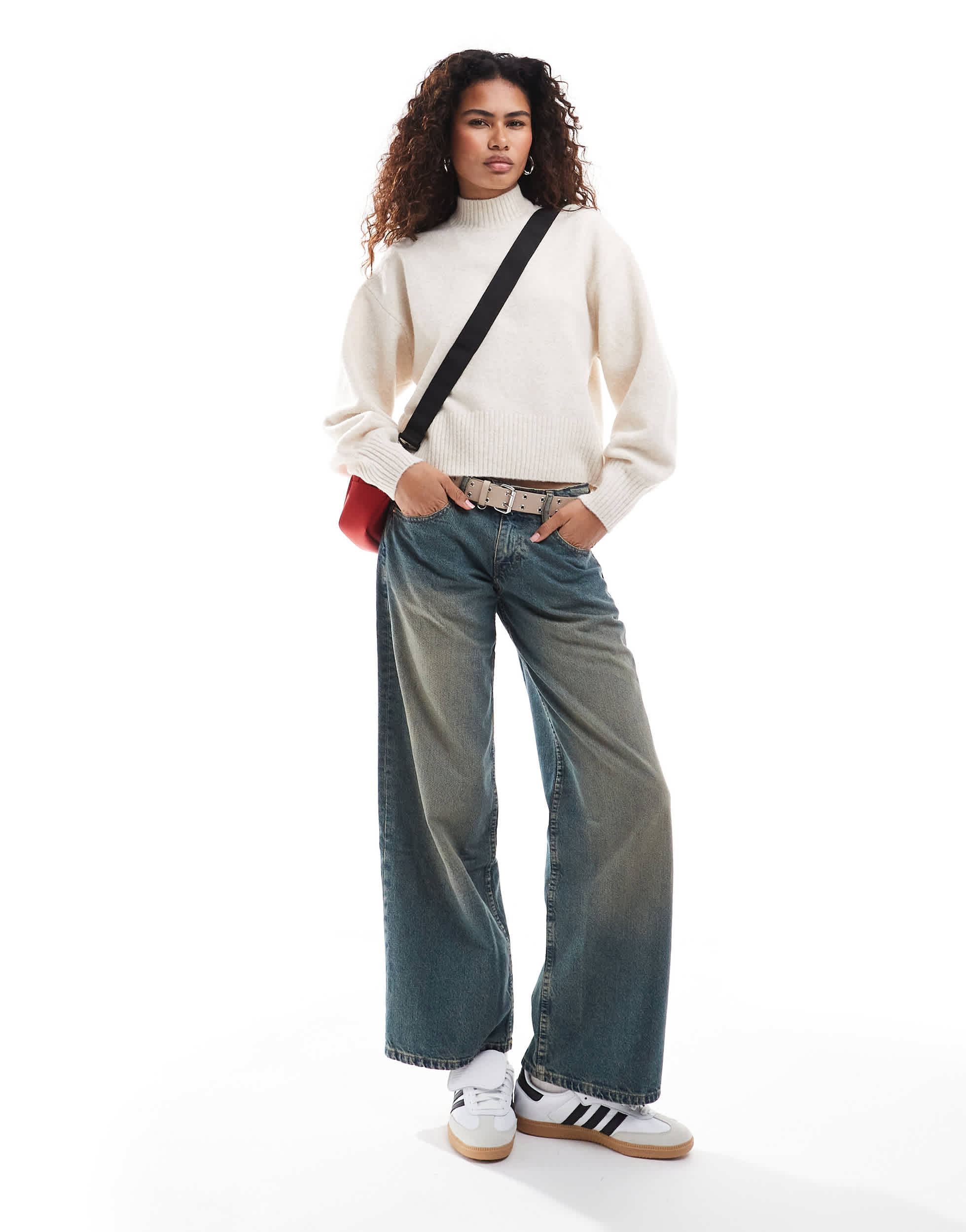 Monki knitted turtleneck sweater in beige melange