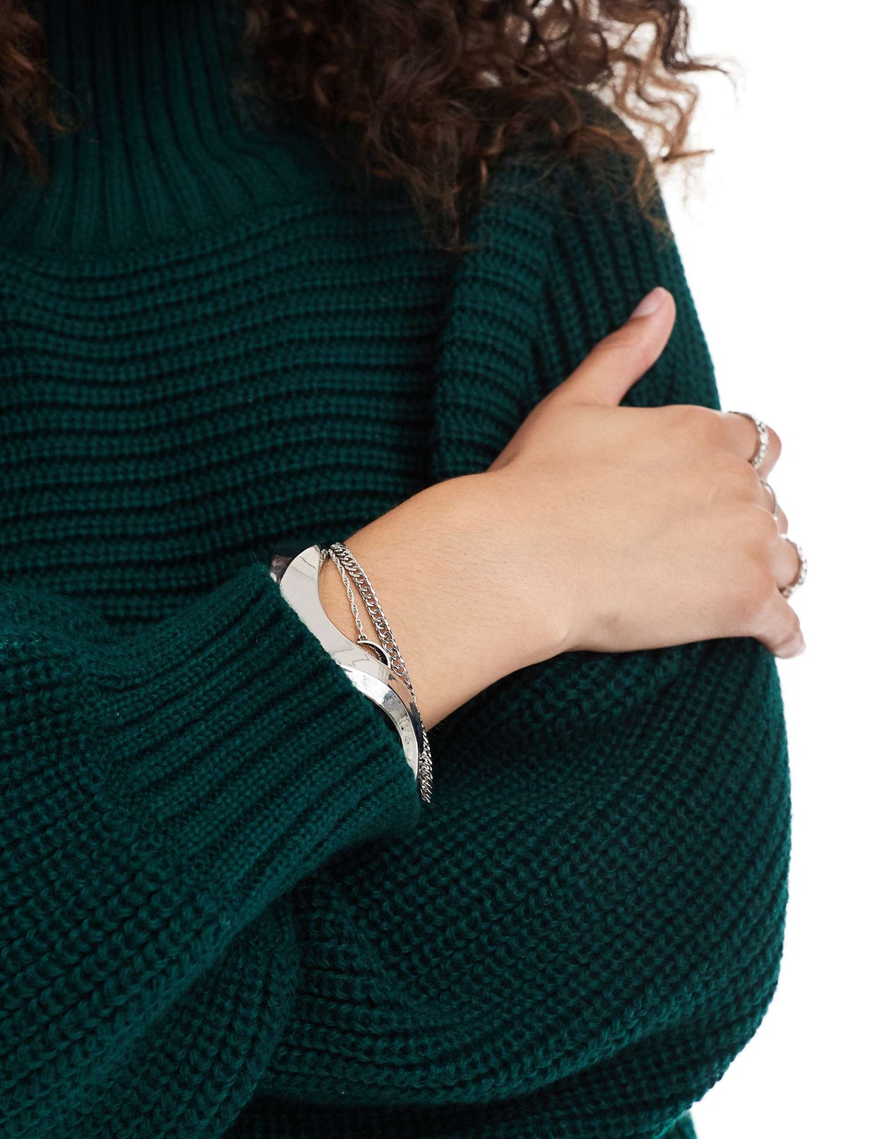 Monki Libby high neck knitted rib jumper in forest green