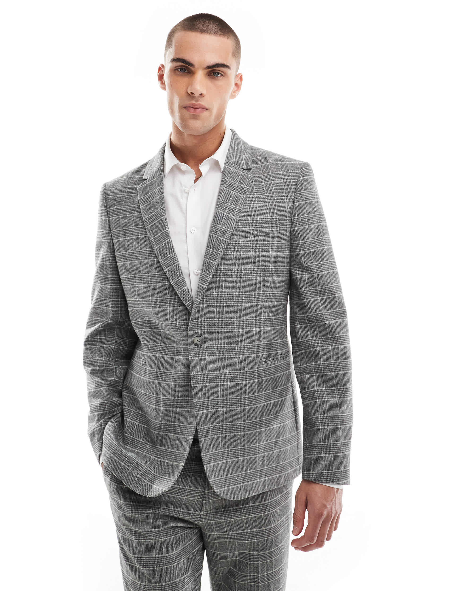 ASOS DESIGN slim suit jacket in brushed charcoal check