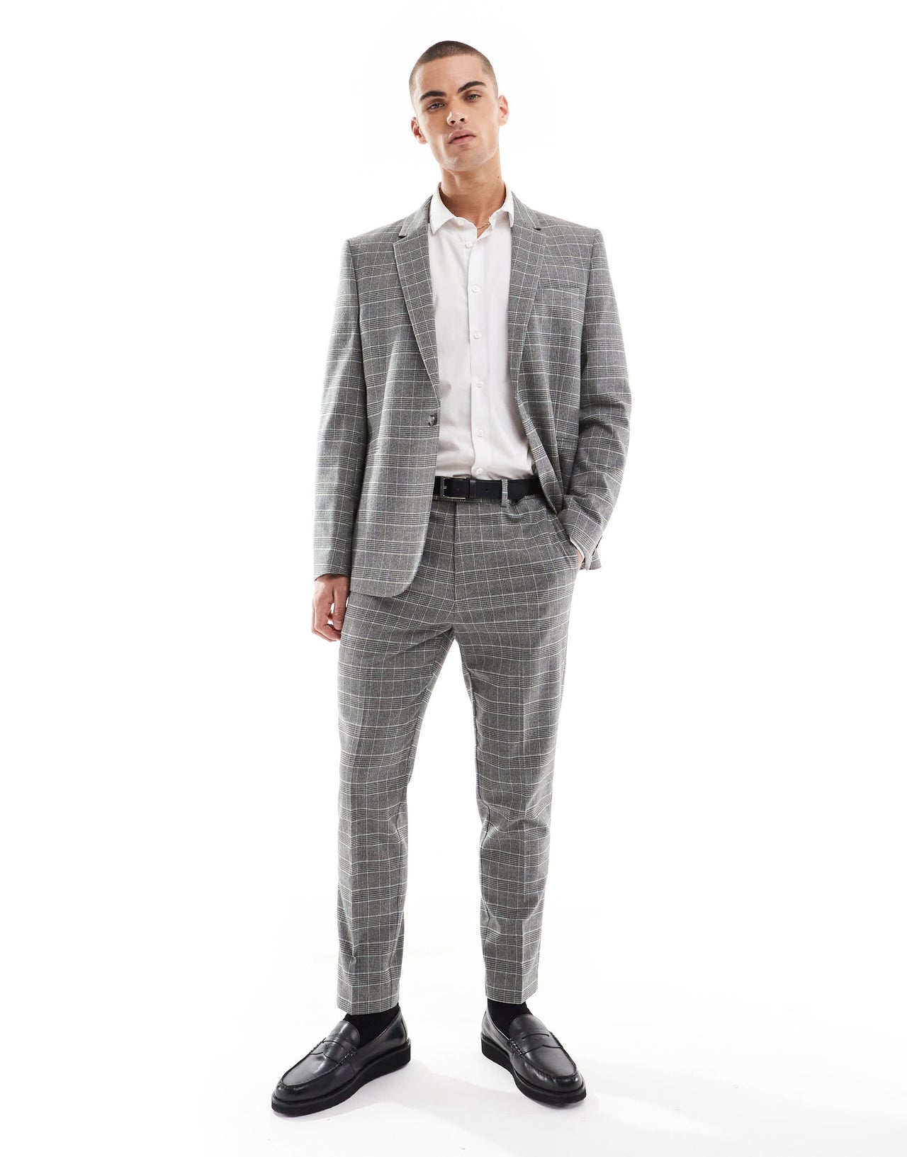 ASOS DESIGN slim suit jacket in brushed charcoal check