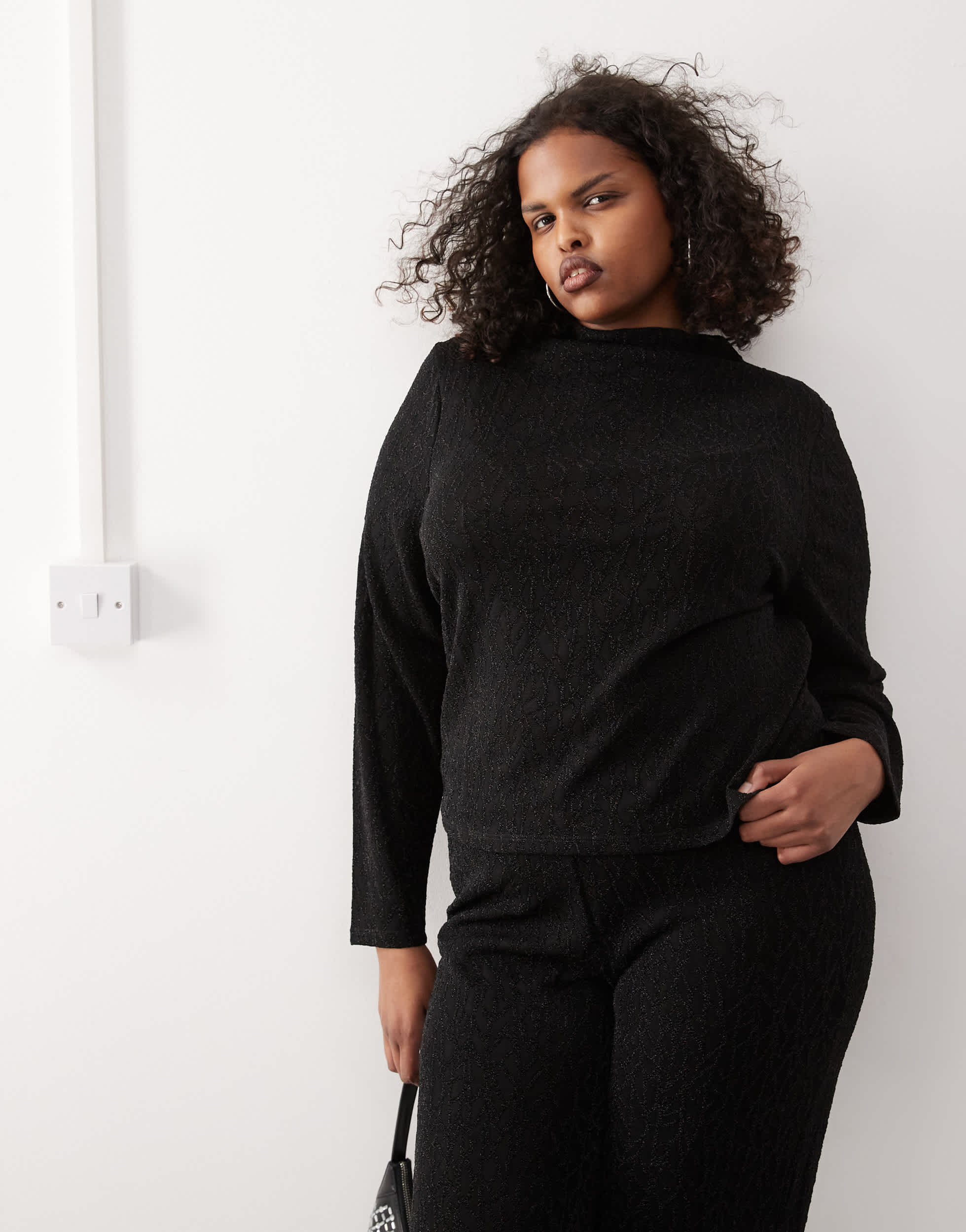 Noisy May Curve high neck glitter top co-ord in black