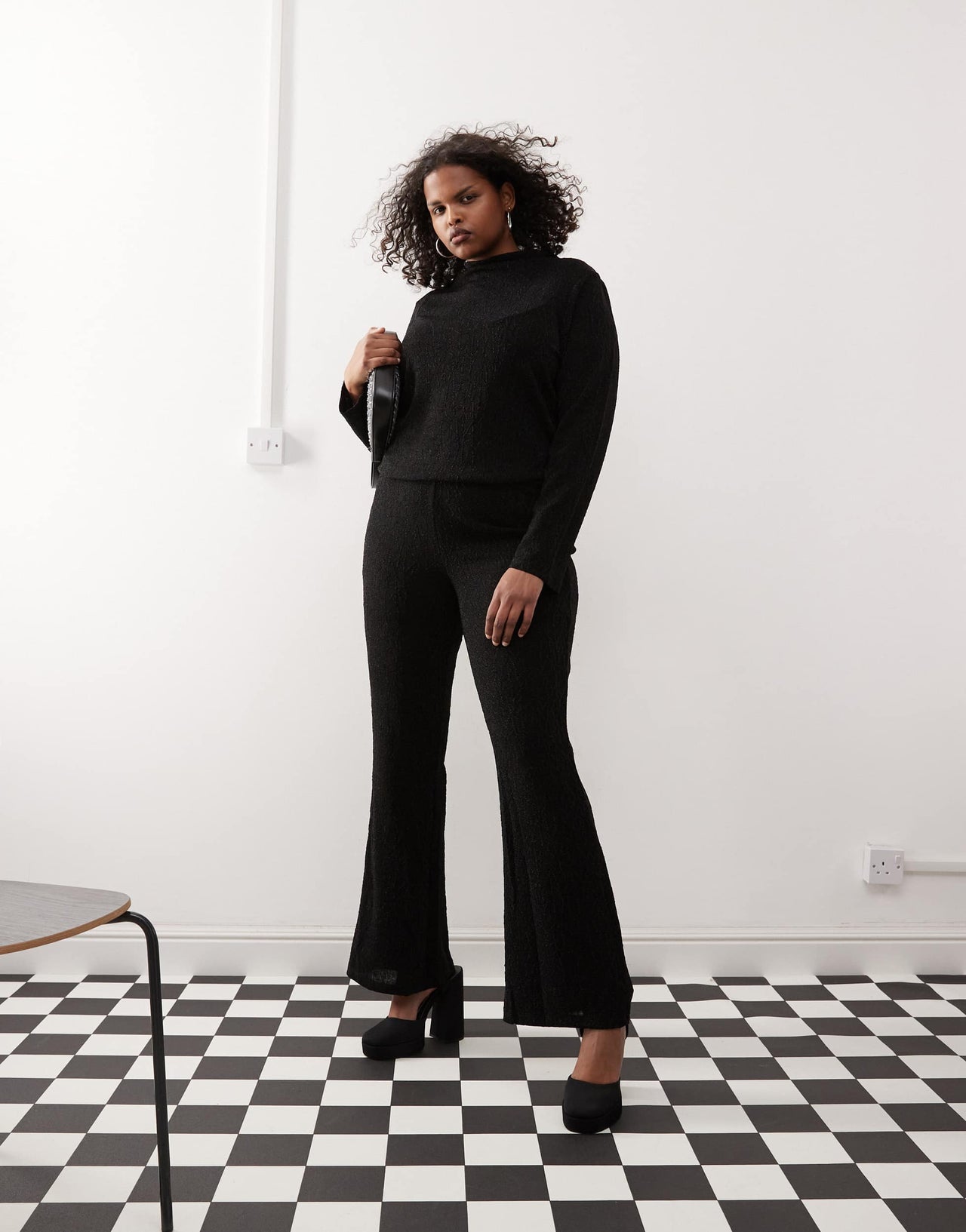 Noisy May Curve high neck glitter top co-ord in black