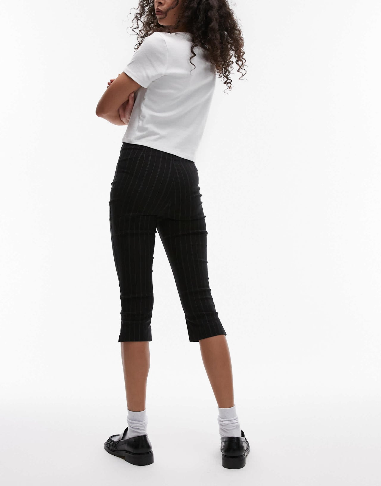 Topshop bengaline pinstripe capri trouser in black