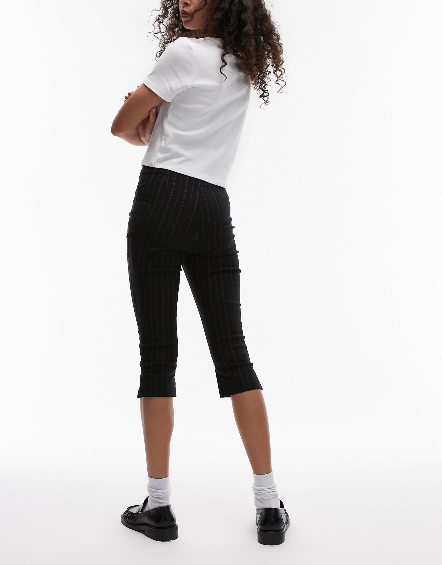 Topshop bengaline pinstripe capri trouser in black