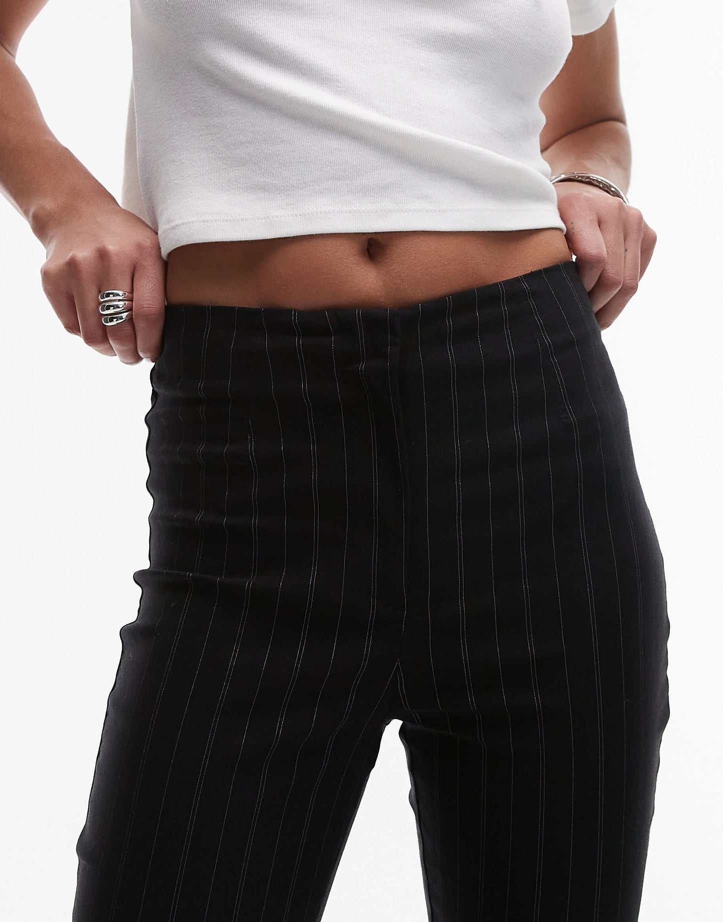 Topshop bengaline pinstripe capri trouser in black
