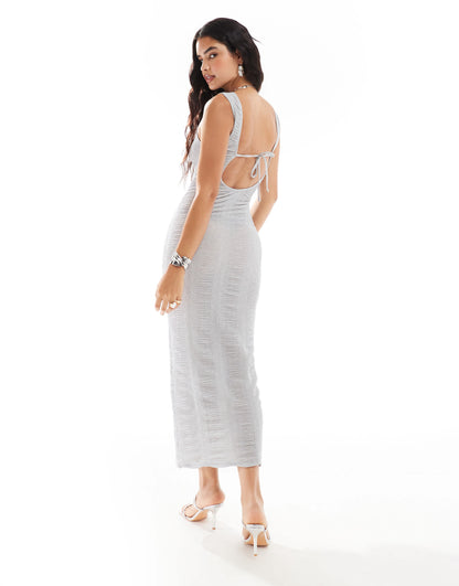 ASOS DESIGN sparkle midi dress with low back in silver