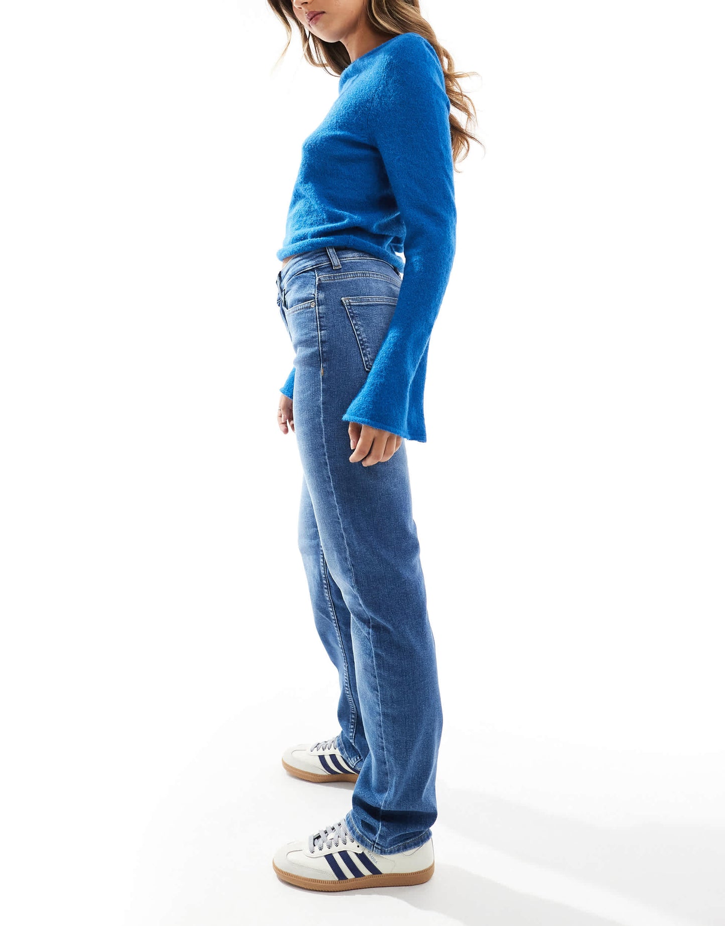 ONLY Jane mid waist straight leg jeans in mid blue wash