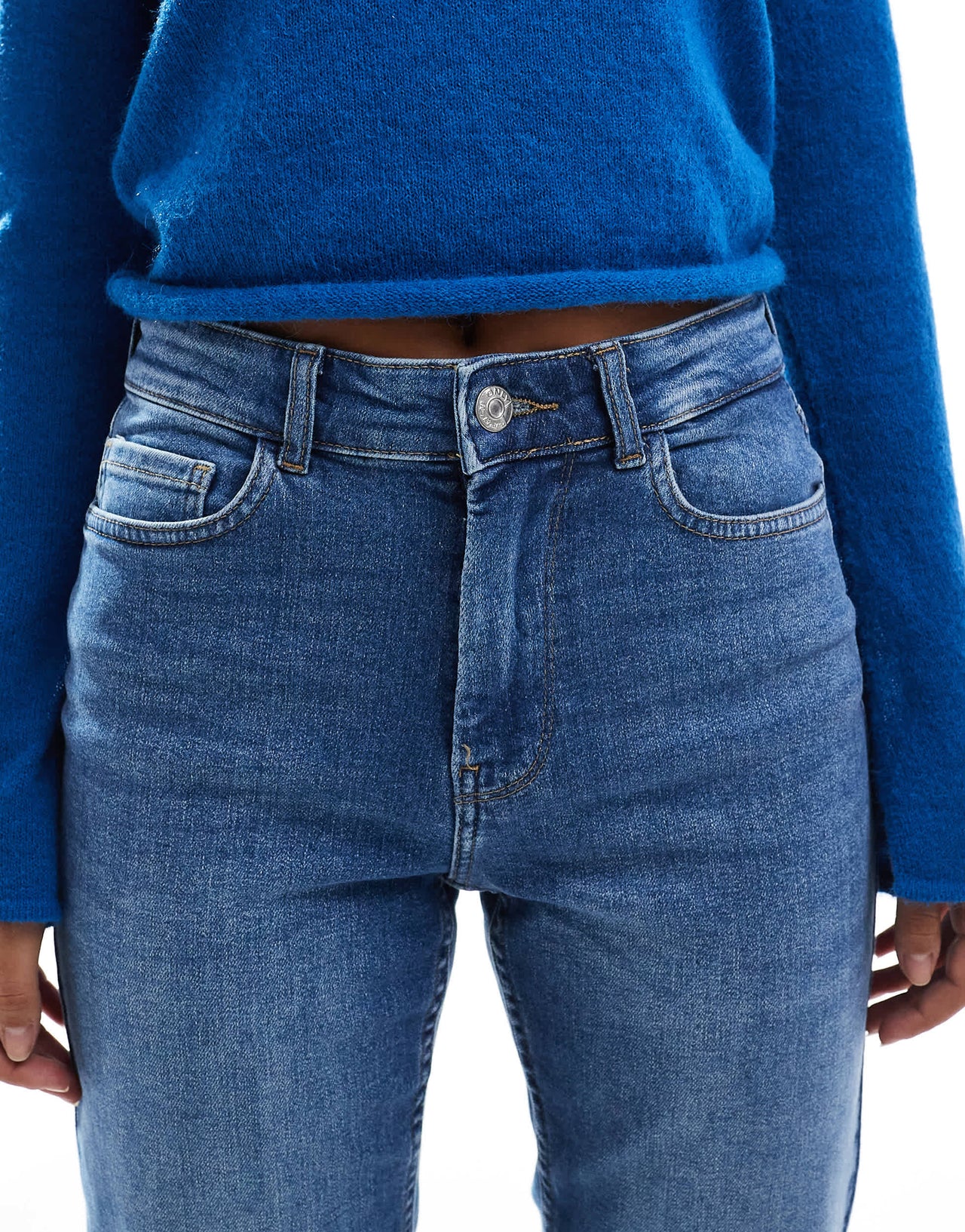 ONLY Jane mid waist straight leg jeans in mid blue wash