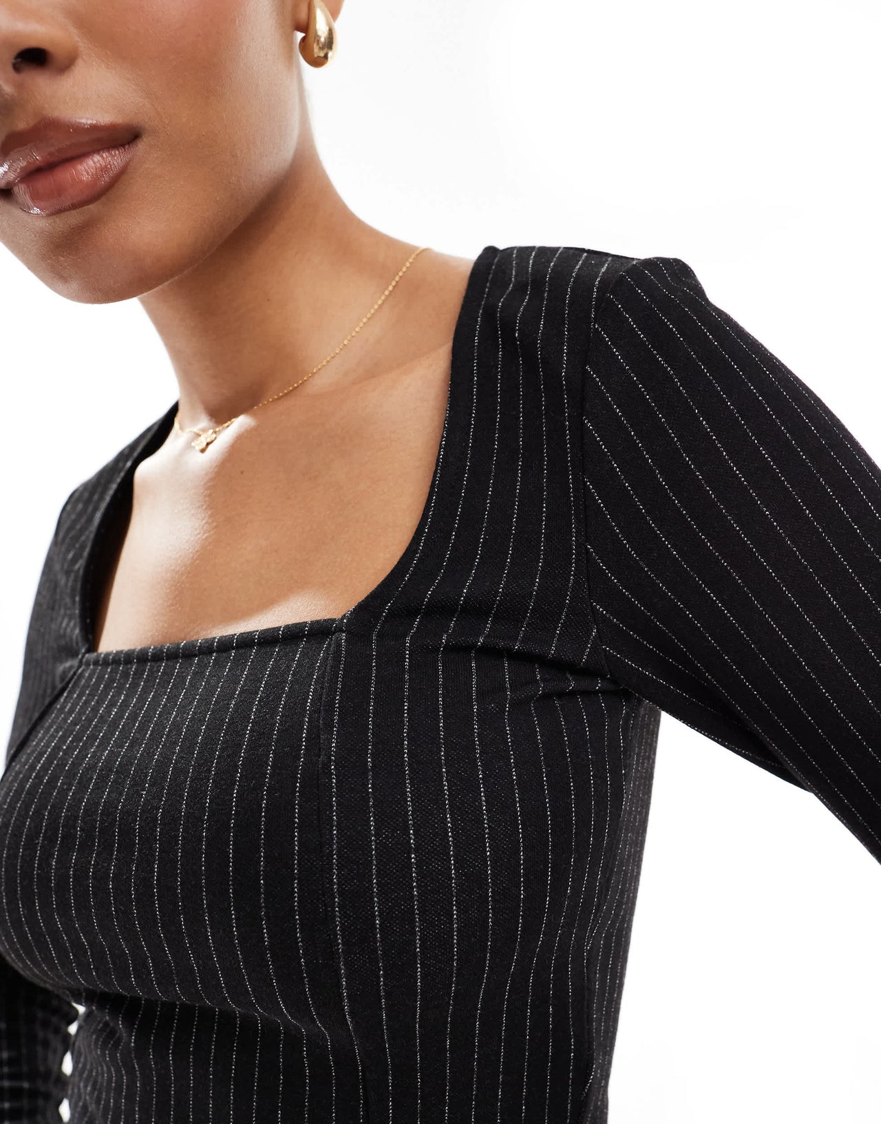 Pieces jersey long sleeved co-ord in black pinstripe