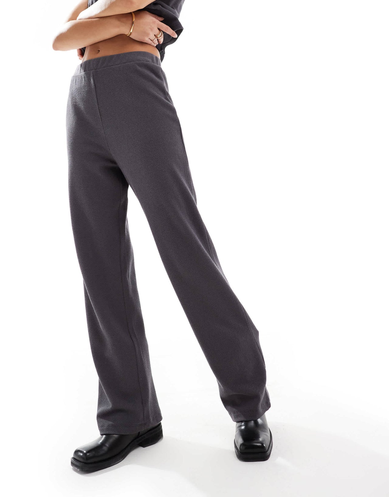 Pieces structured jersey high waisted trouser co-ord in magnet grey