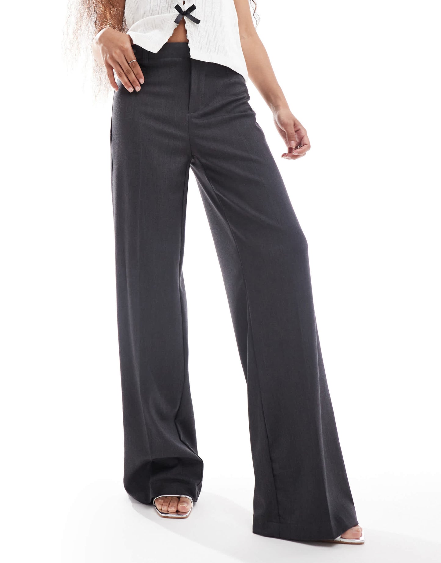 Bershka Petite tailored trouser in slate grey