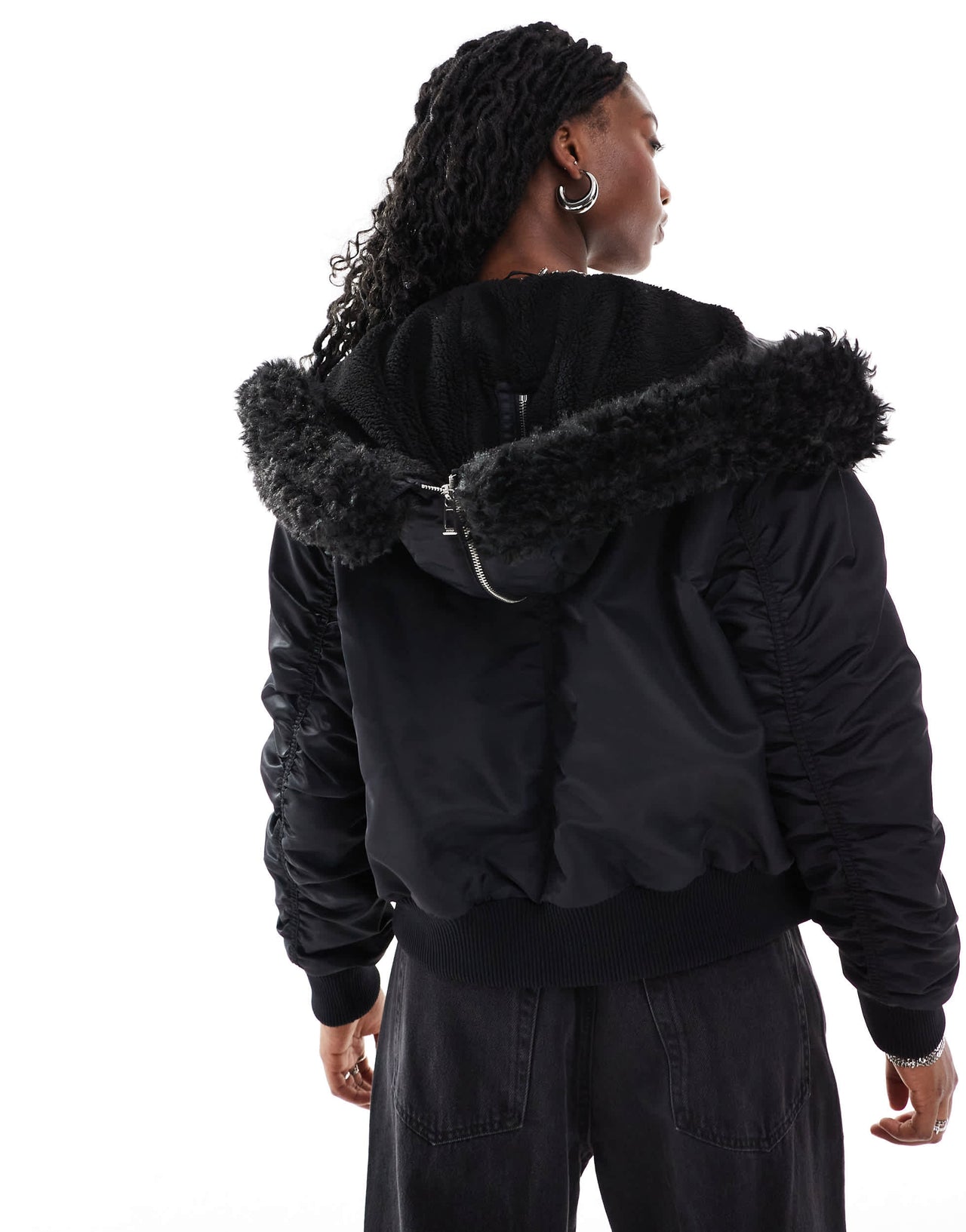 HUGO Red falora hooded bomber jacket in black with zip hood