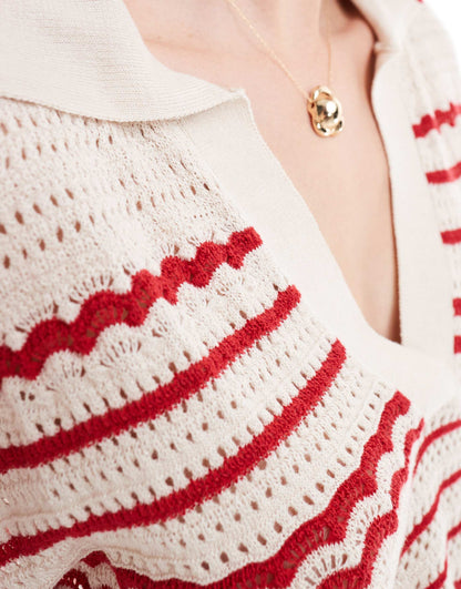 ASOS DESIGN knitted shirt co ord in red stripe