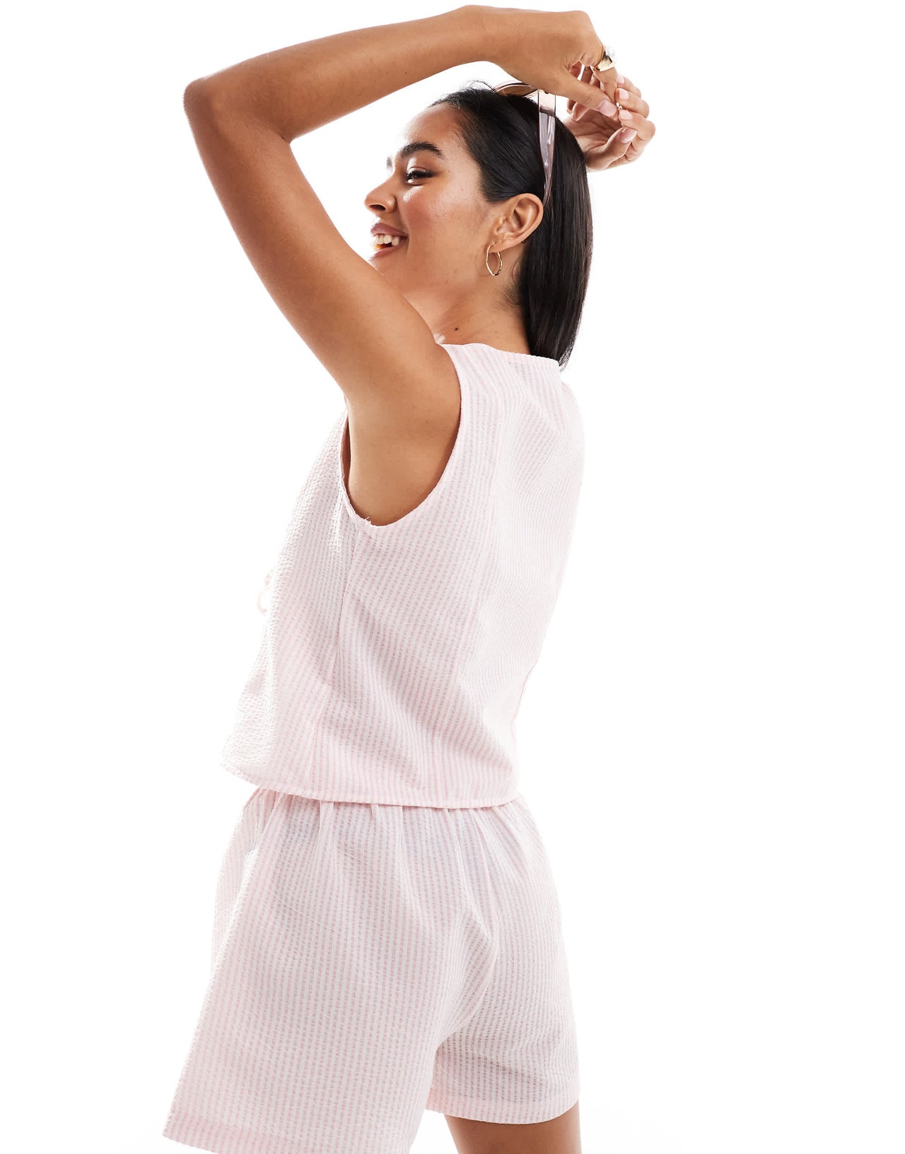 ASOS DESIGN textured tie front waistcoat co ord in pink stripe