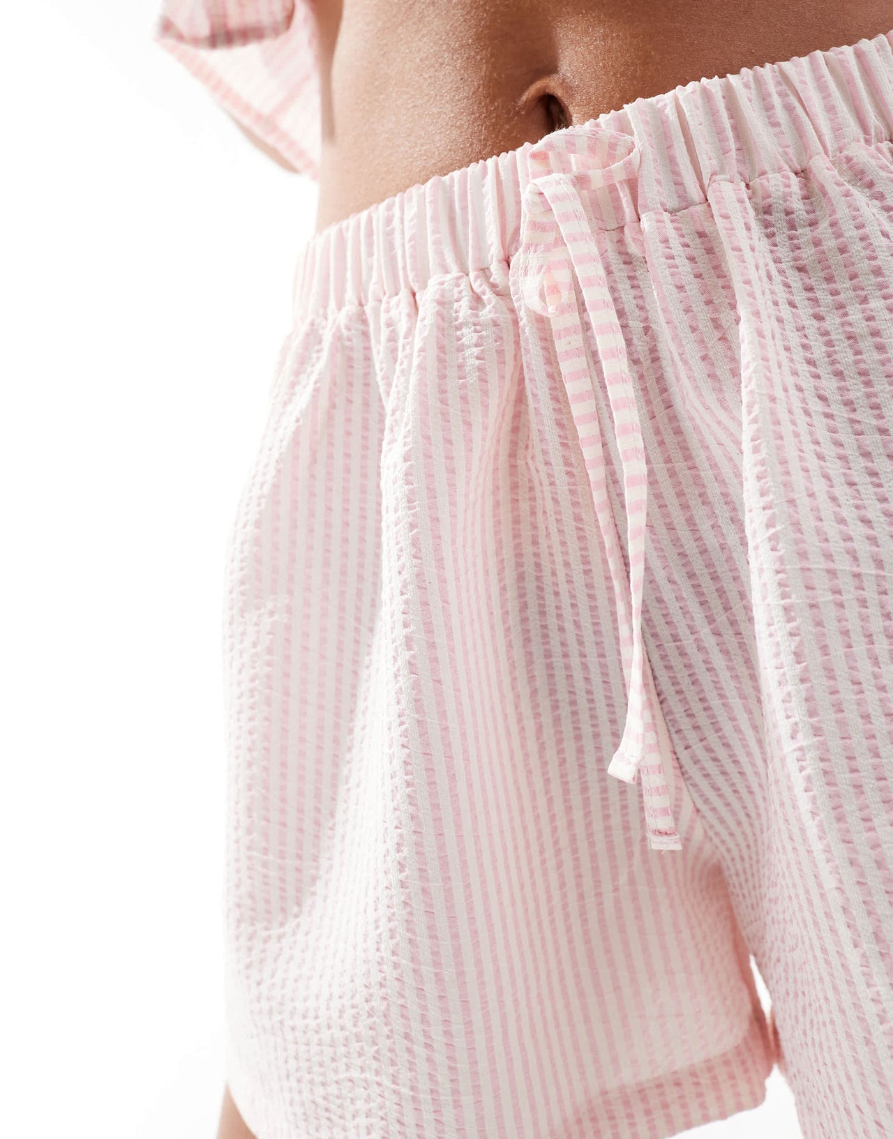 ASOS DEISGN textured stripe boxer short co ord in pink