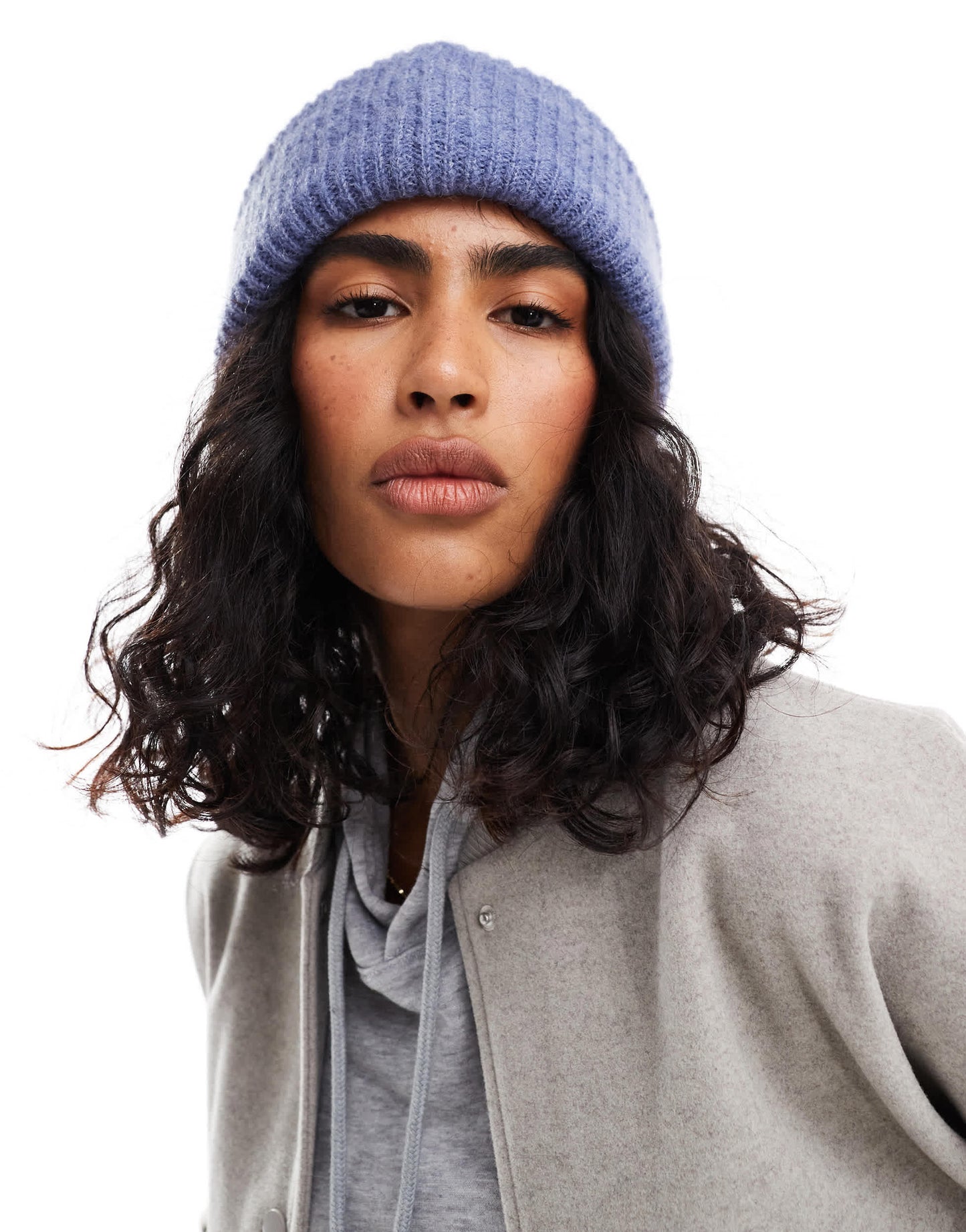 ASOS DESIGN chunky double roll beanie in blue