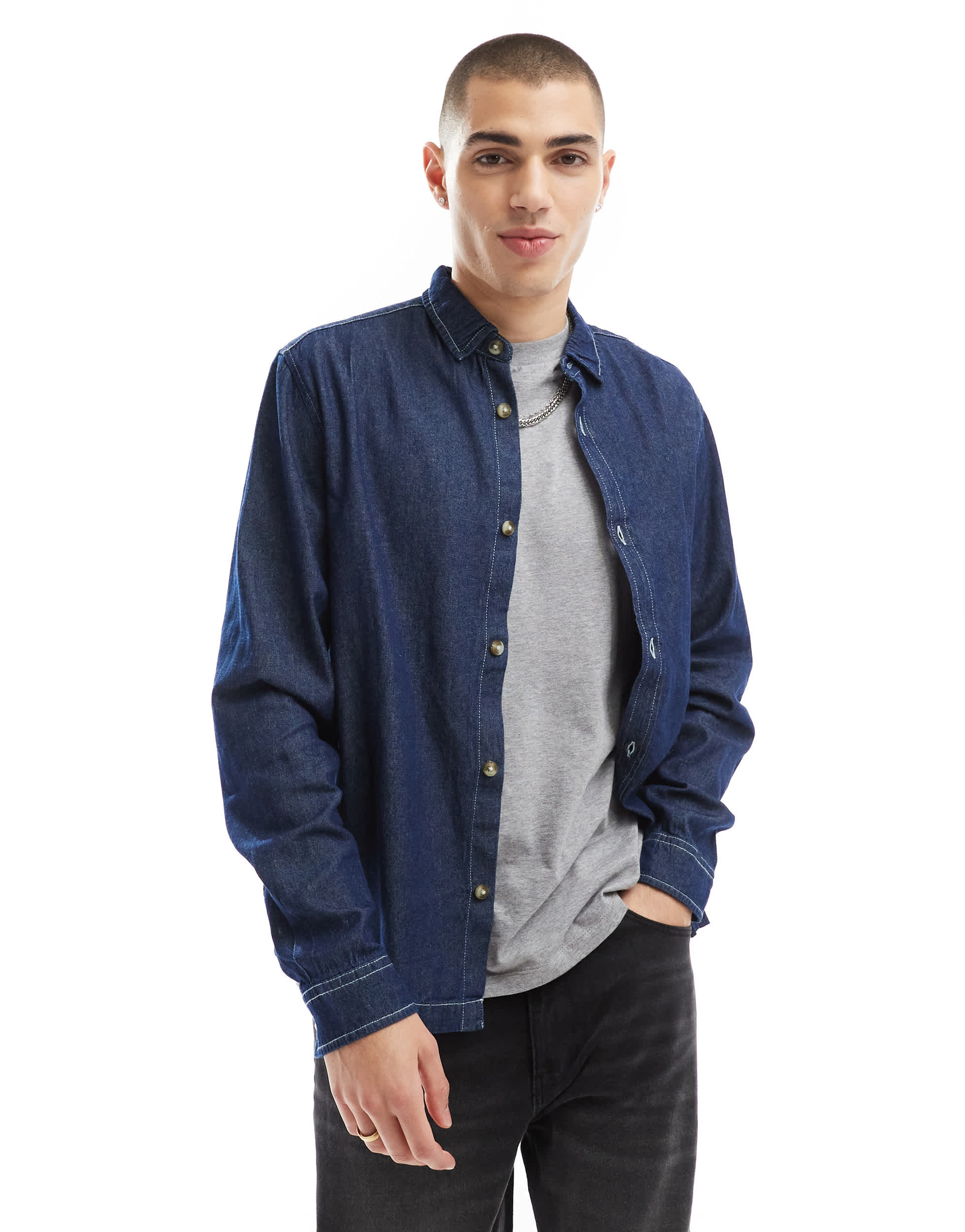 ASOS DESIGN boxy denim overshirt in blue