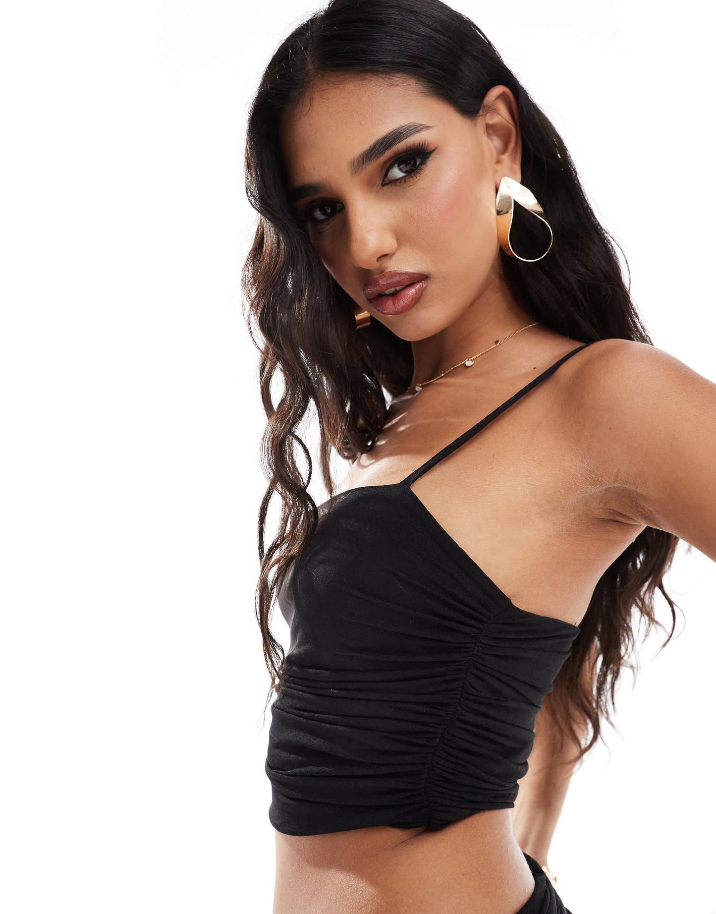 ASOS DESIGN co-ord mesh ruched cami in black